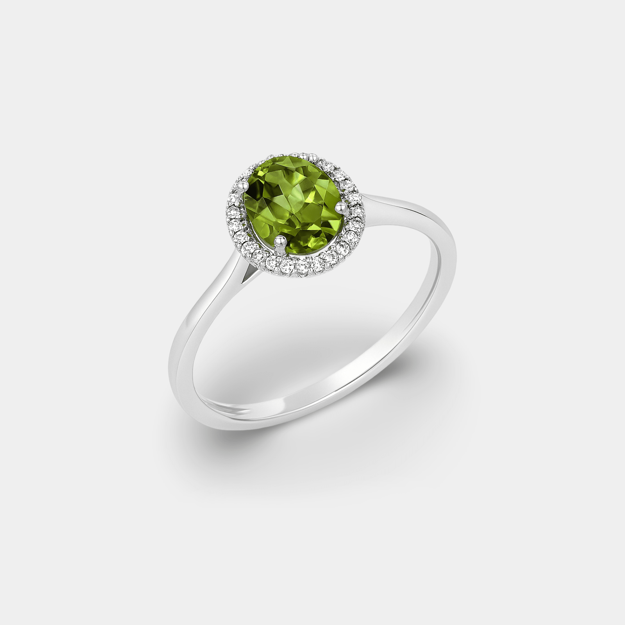 Oval Peridot & Diamond Halo Ring - MH ELEGANCE - Oval Peridot & Diamond Halo Ring - MH ELEGANCE -