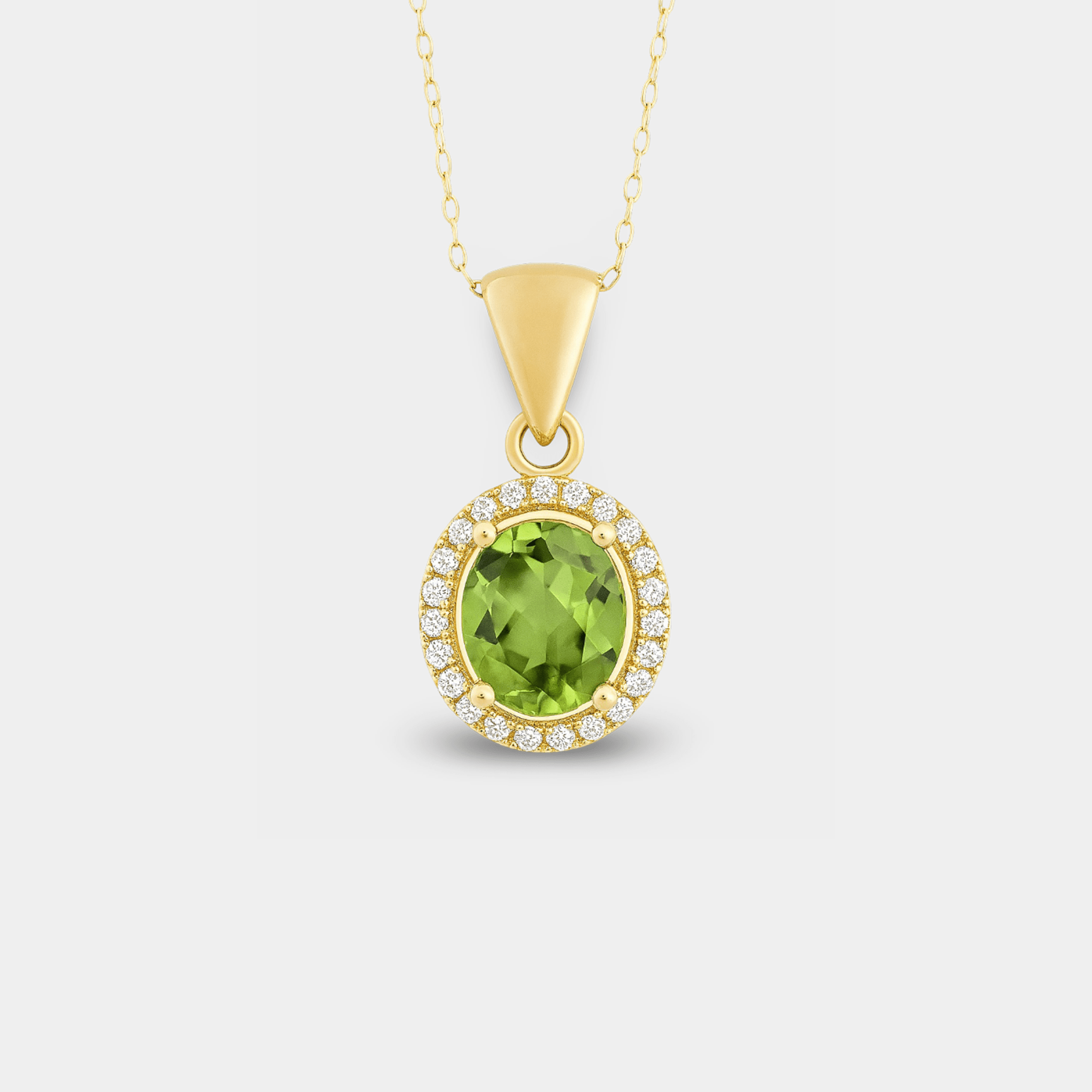Oval Peridot Halo Pendant Necklace - MH ELEGANCE - Oval Peridot Halo Pendant Necklace - MH ELEGANCE -