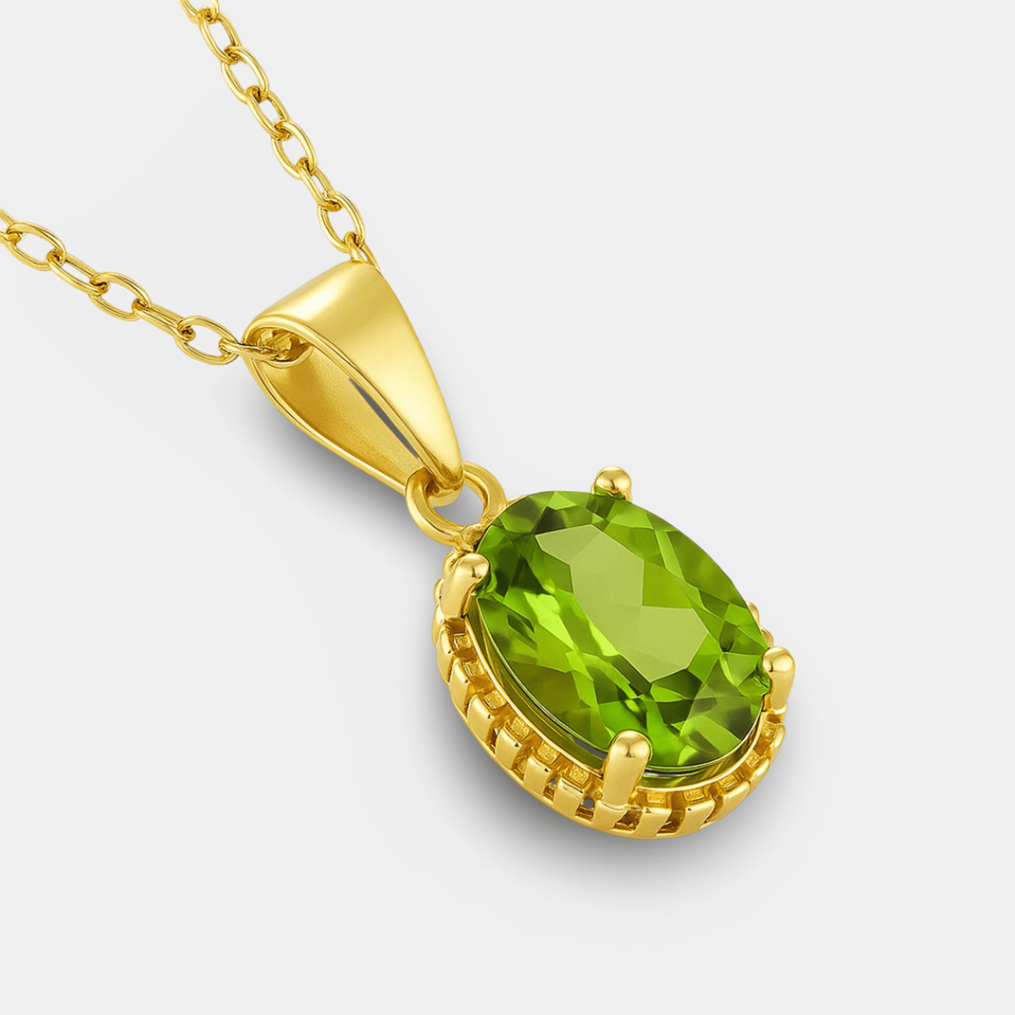 Oval Peridot Solitaire Pendant Necklace - MH ELEGANCE - Oval Peridot Solitaire Pendant Necklace - MH ELEGANCE -