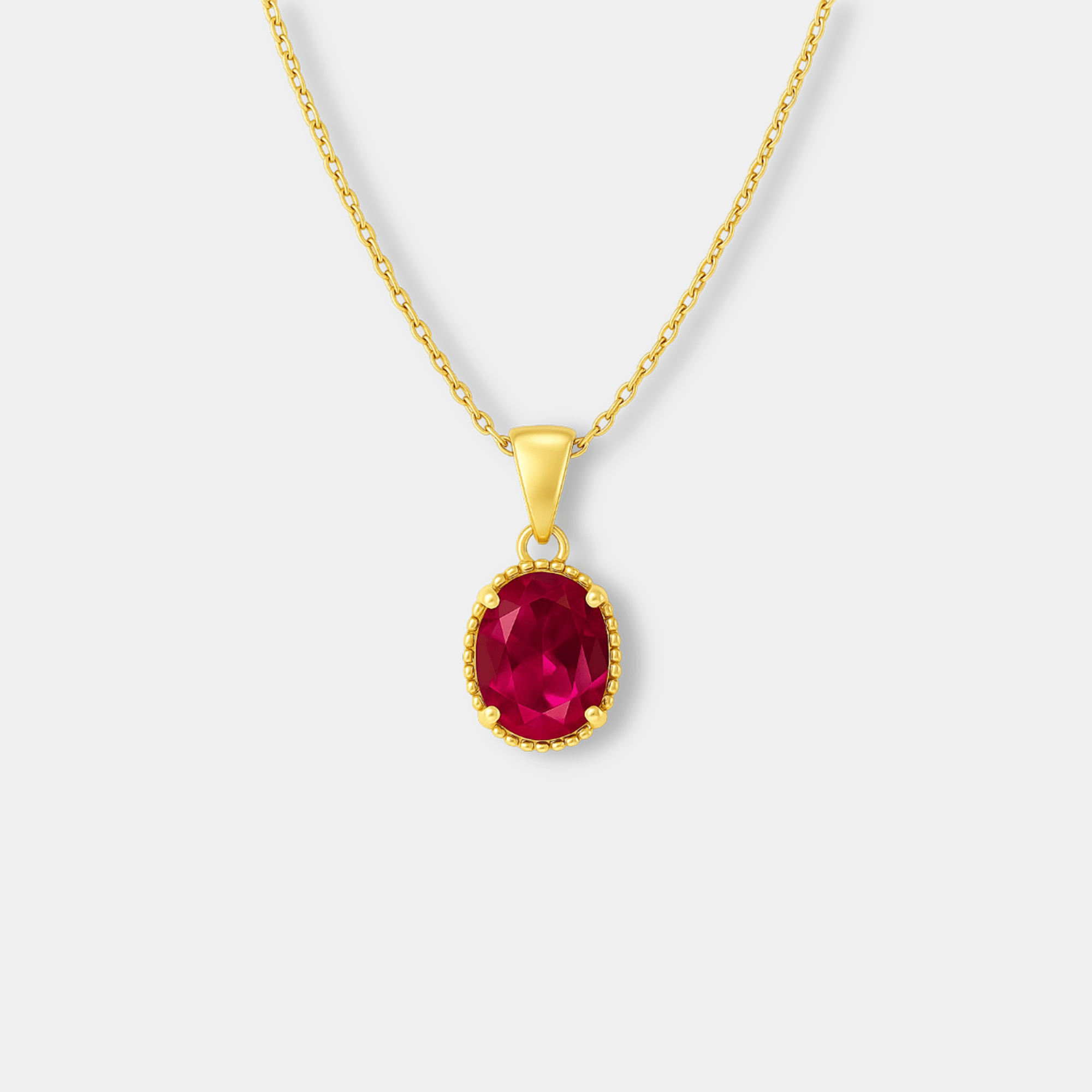 Oval Ruby Pendant Necklace - MH ELEGANCE - Oval Ruby Pendant Necklace - MH ELEGANCE -