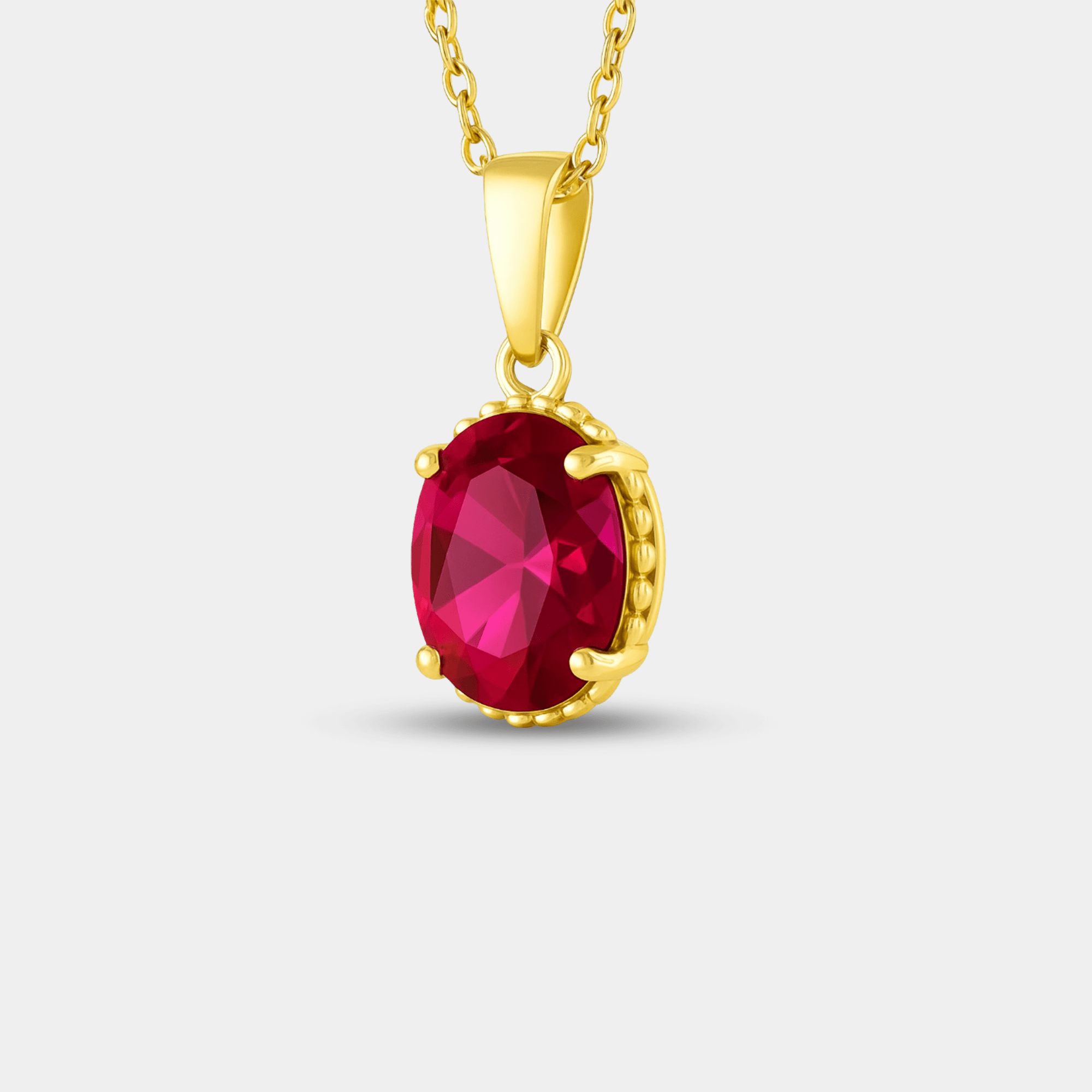 Oval Ruby Pendant Necklace - MH ELEGANCE - Oval Ruby Pendant Necklace - MH ELEGANCE -