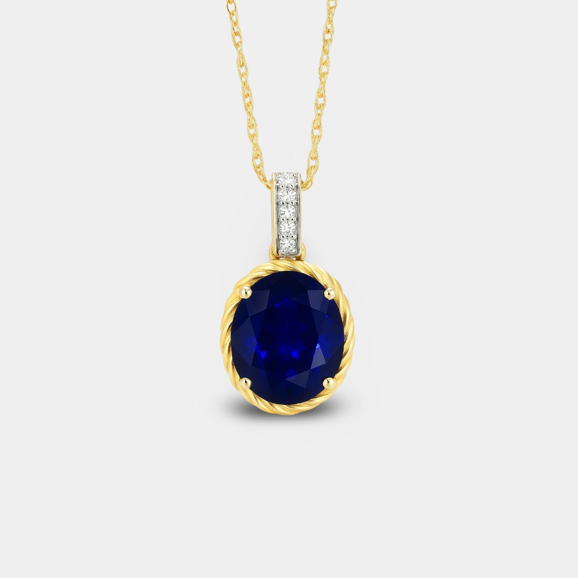 Oval Sapphire & Diamond Pendant Necklace - MH ELEGANCE - Oval Sapphire & Diamond Pendant Necklace - MH ELEGANCE -