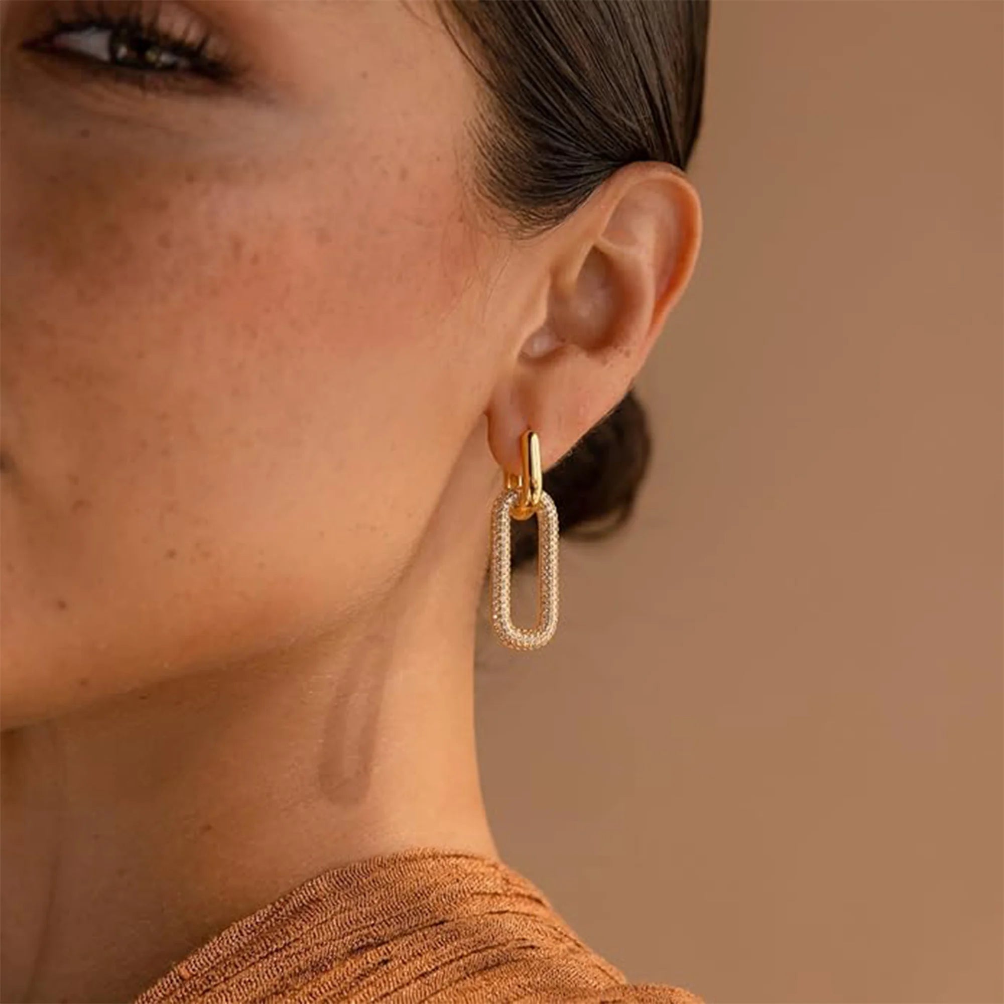 Paperclip CZ Dangle Hoops - MH ELEGANCE - Paperclip CZ Dangle Hoops -