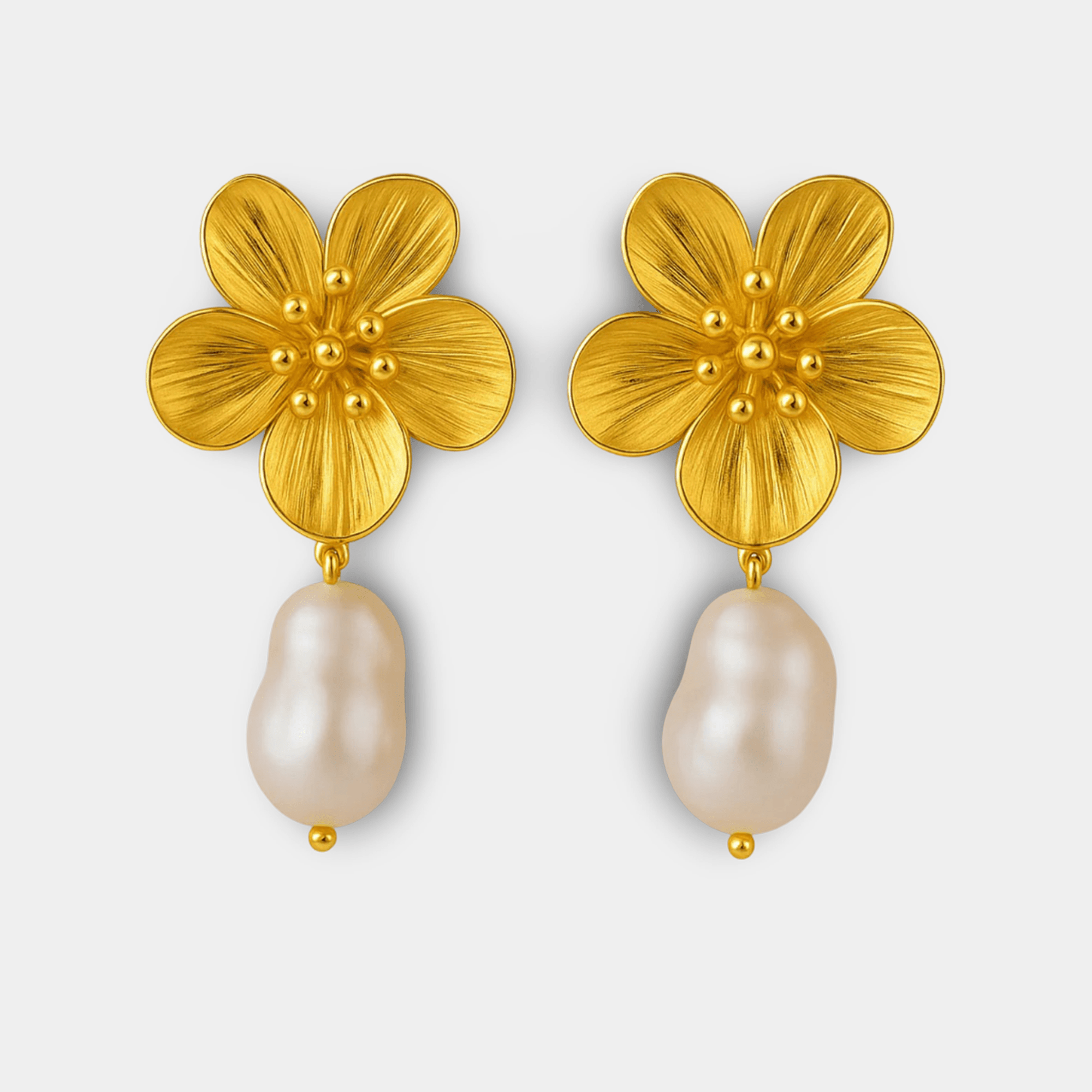 Pearl Drop Flower Earrings | Freshwater Pearl | 14K Gold Dangle – MH ELEGANCE - MH ELEGANCE - Pearl Drop Flower Earrings - MH ELEGANCE - Earrings