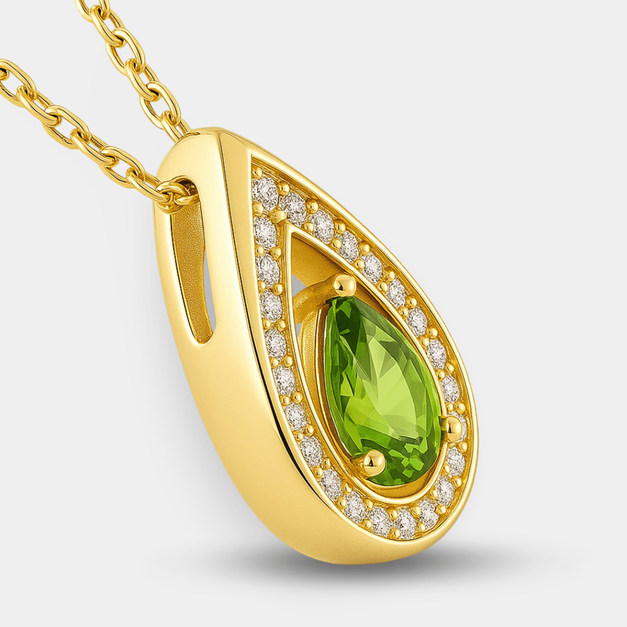 Peridot Teardrop Pendant Necklace - MH ELEGANCE - Peridot Teardrop Pendant Necklace - MH ELEGANCE -