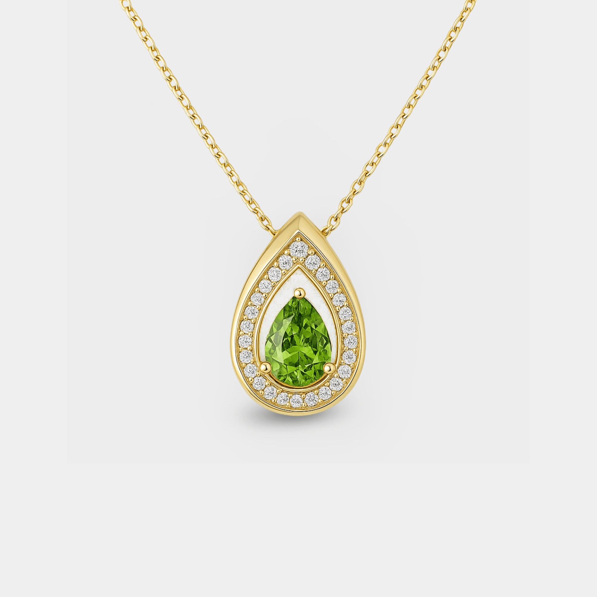 Peridot Teardrop Pendant Necklace - MH ELEGANCE - Peridot Teardrop Pendant Necklace - MH ELEGANCE -