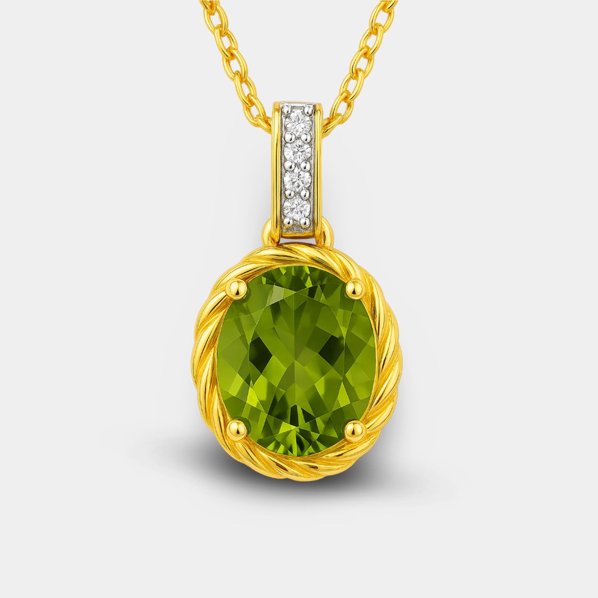 Peridot & White Diamond Pendant Necklace - MH ELEGANCE - Peridot & White Diamond Pendant Necklace - MH ELEGANCE -