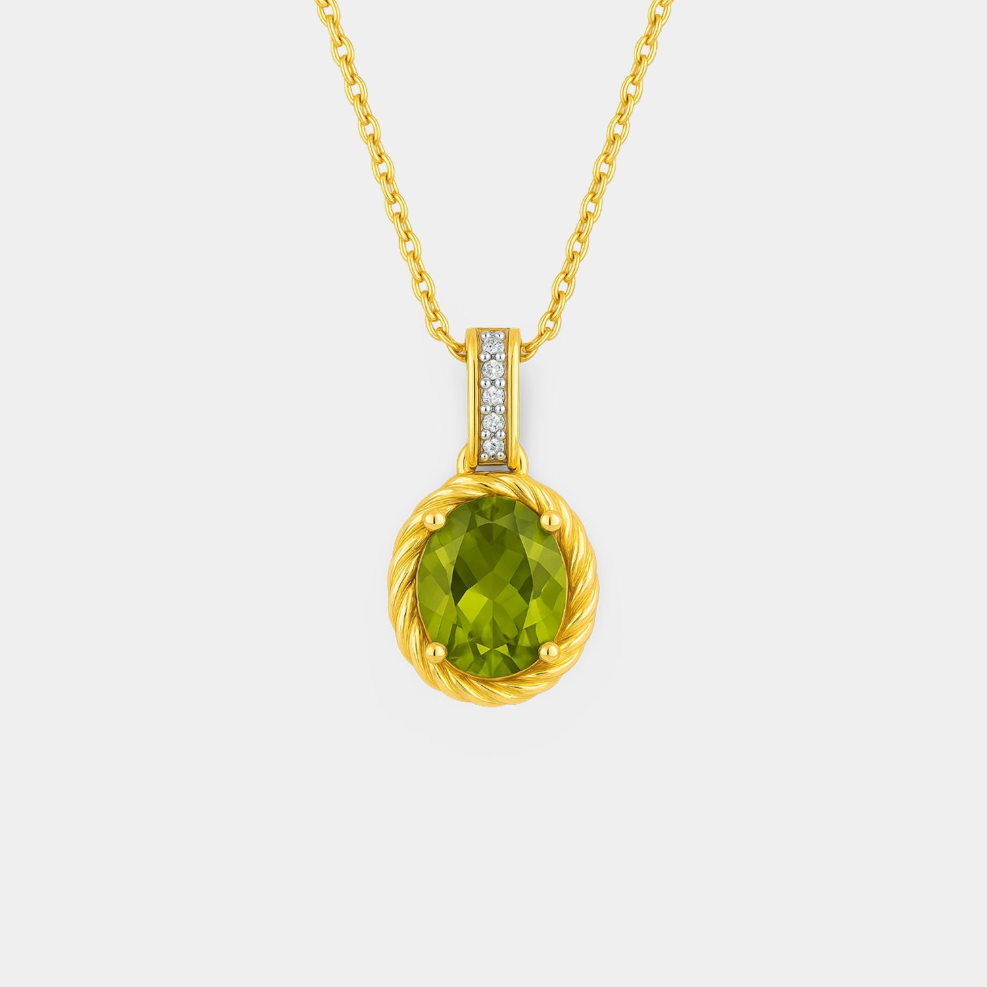 Peridot & White Diamond Pendant Necklace - MH ELEGANCE - Peridot & White Diamond Pendant Necklace - MH ELEGANCE -