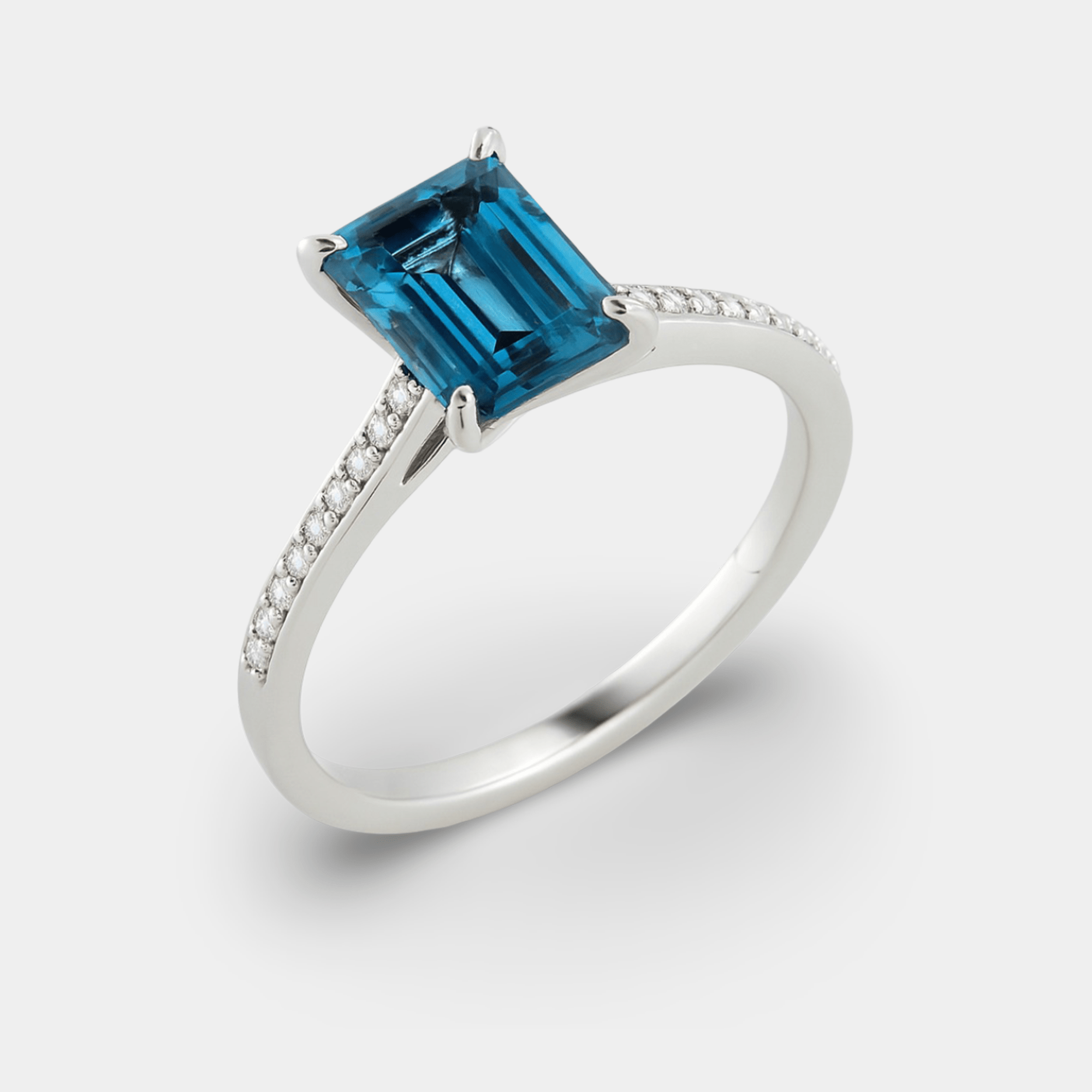 Persian Blue Moissanite Halo Engagement Ring | Premium Metal - MH ELEGANCE - persian blue moissanite halo engagement ring detail close-up from MH Elegance luxury wedding rings collection -