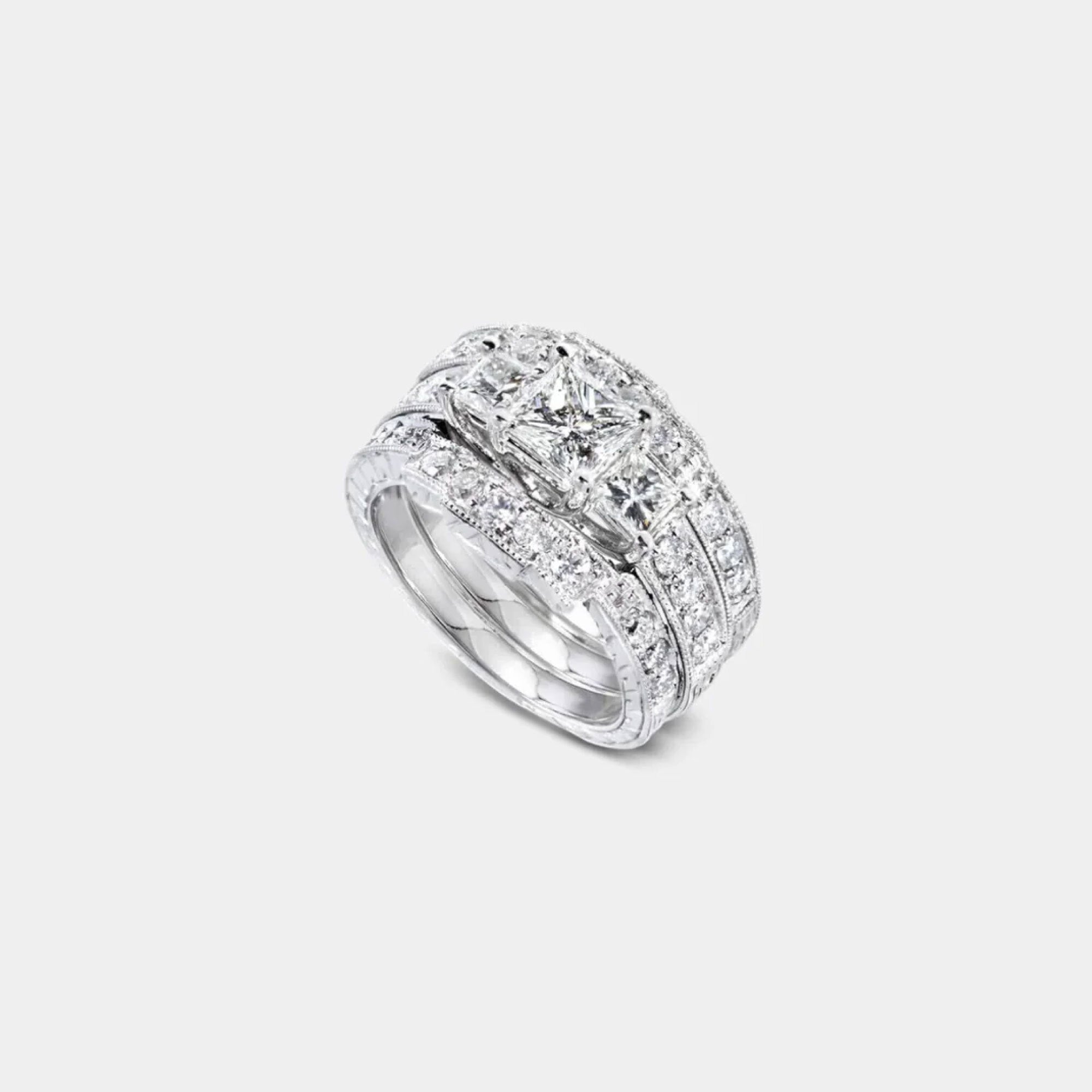 Princess Diamond Wedding Ring Set - MH ELEGANCE - Princess Diamond Wedding Ring Set - MH ELEGANCE -