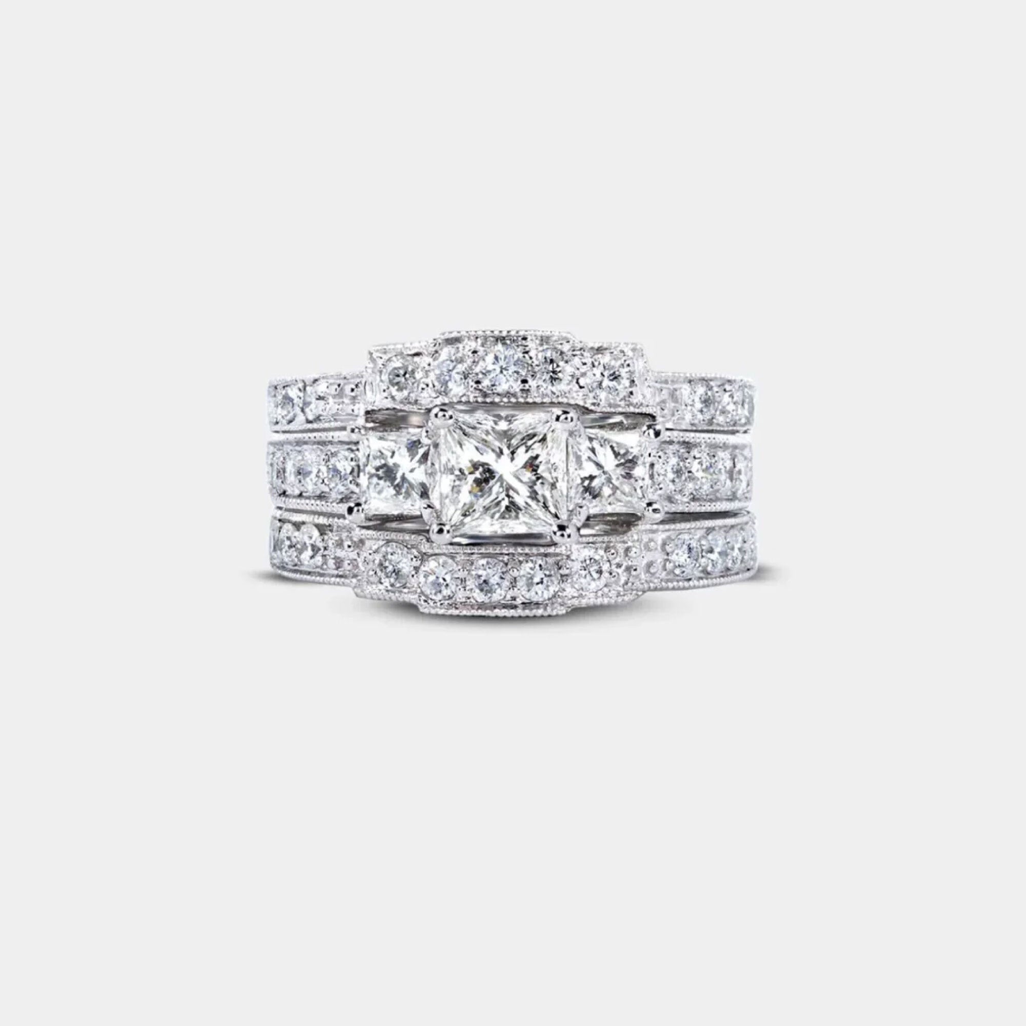 Princess Diamond Wedding Ring Set - MH ELEGANCE - Princess Diamond Wedding Ring Set - MH ELEGANCE -