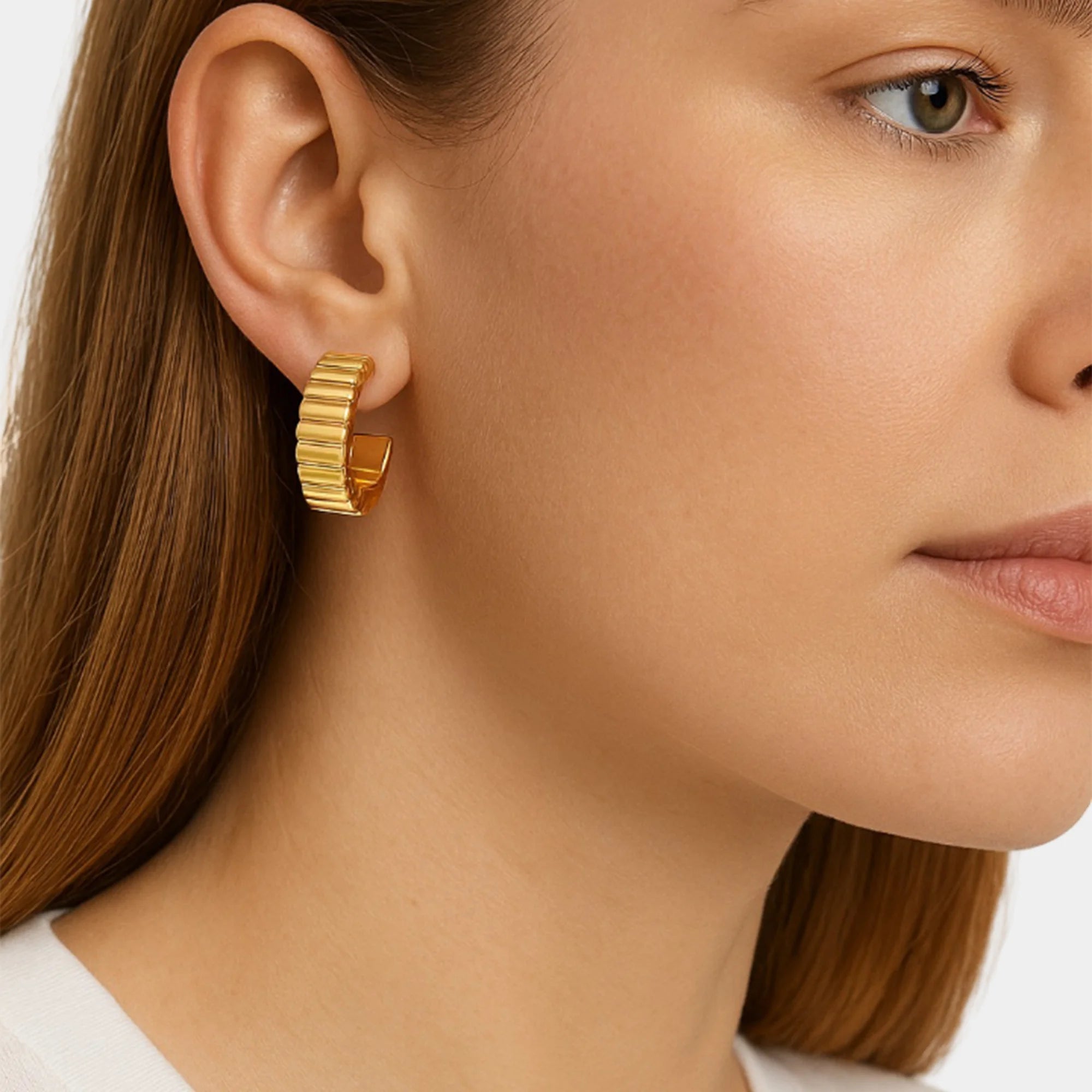 Ribbed Hoop Earrings - MH ELEGANCE - Ribbed Hoop Earrings -