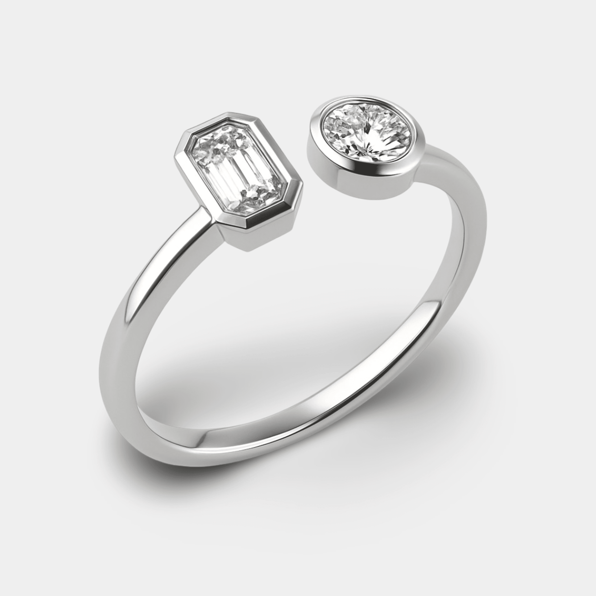Round and Emerald Diamond Engagement Ring | 14K Gold - MH ELEGANCE - round and emerald diamond engagement ring detail close-up from MH Elegance luxury wedding rings collection - Ring