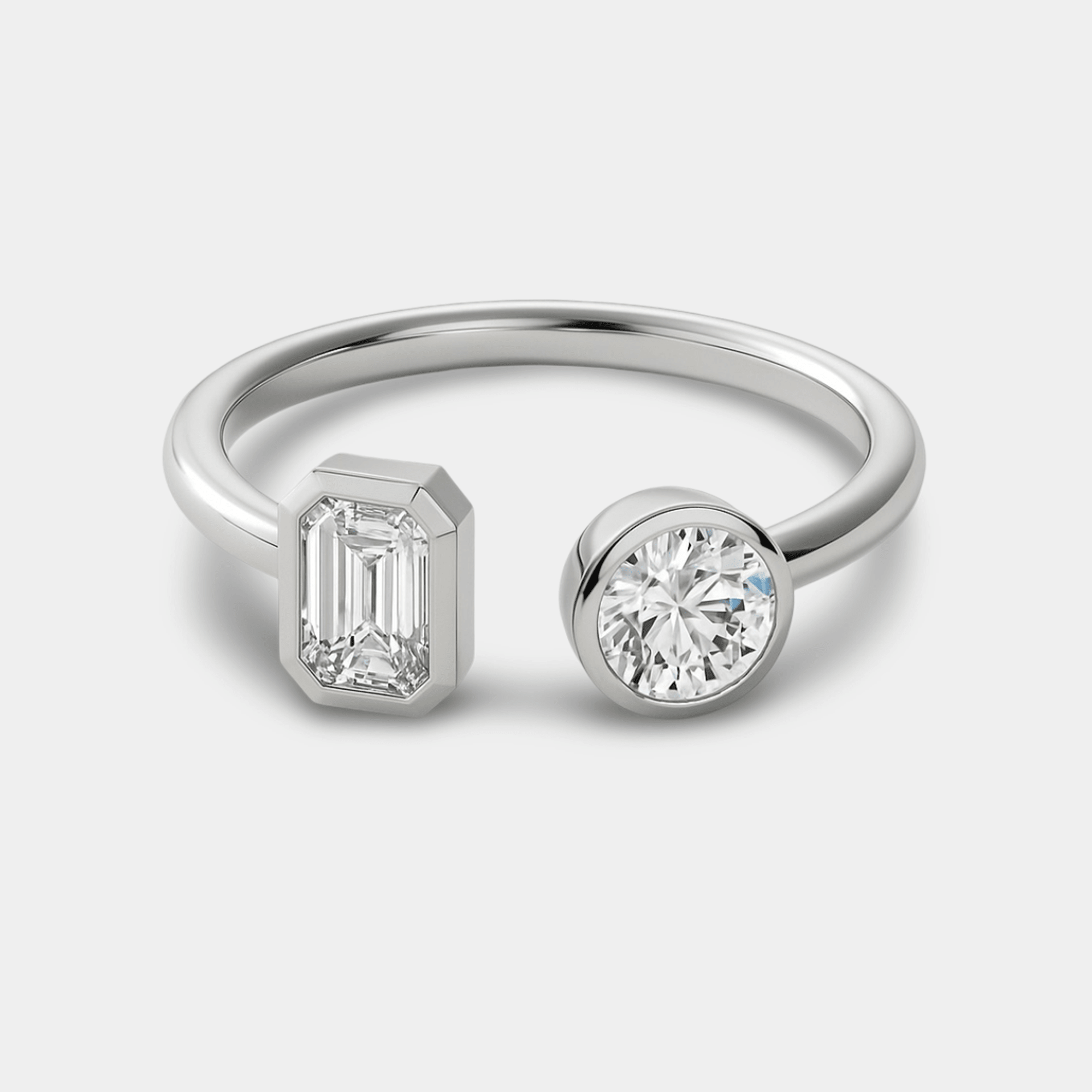 Round and Emerald Diamond Engagement Ring | 14K Gold - MH ELEGANCE - round and emerald diamond engagement ring main display from MH Elegance luxury wedding rings collection - Ring