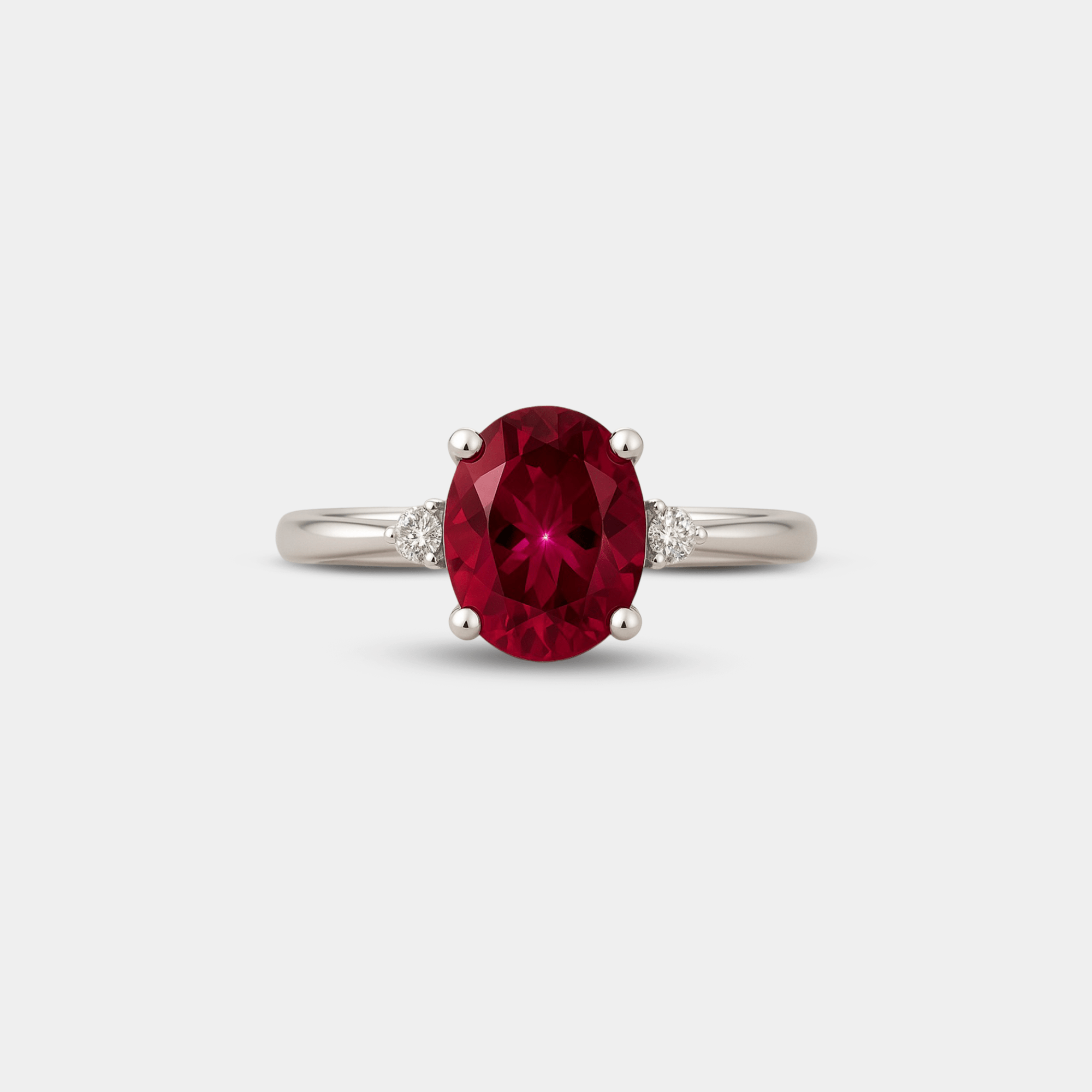 Ruby & Diamond Accent 3-Stone Ring - MH ELEGANCE - Ruby & Diamond Accent 3-Stone Ring - MH ELEGANCE -