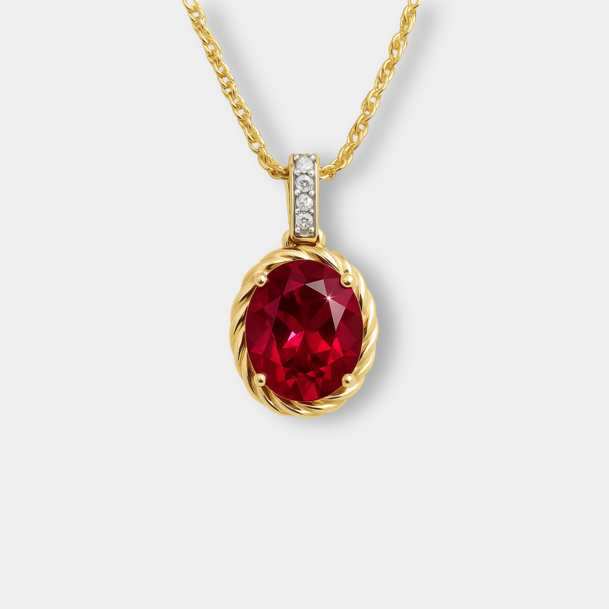 Ruby & Diamond Oval Pendant - MH ELEGANCE - Ruby & Diamond Oval Pendant - MH ELEGANCE -