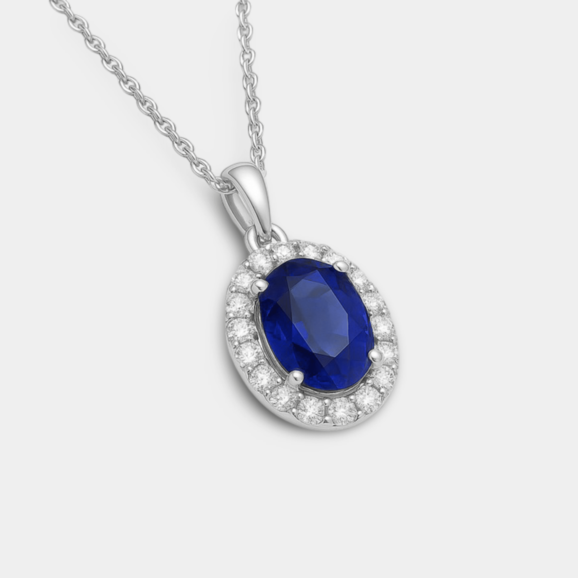 Sapphire and Diamond Halo Necklace - MH ELEGANCE - Sapphire and Diamond Halo Necklace - MH ELEGANCE - Necklace