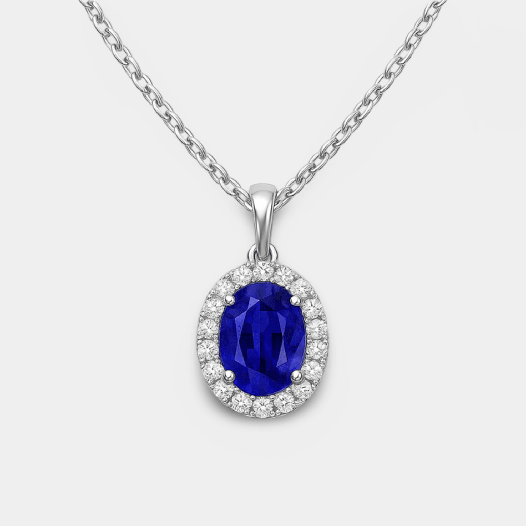 Sapphire and Diamond Halo Necklace - MH ELEGANCE - Sapphire and Diamond Halo Necklace - MH ELEGANCE - Necklace