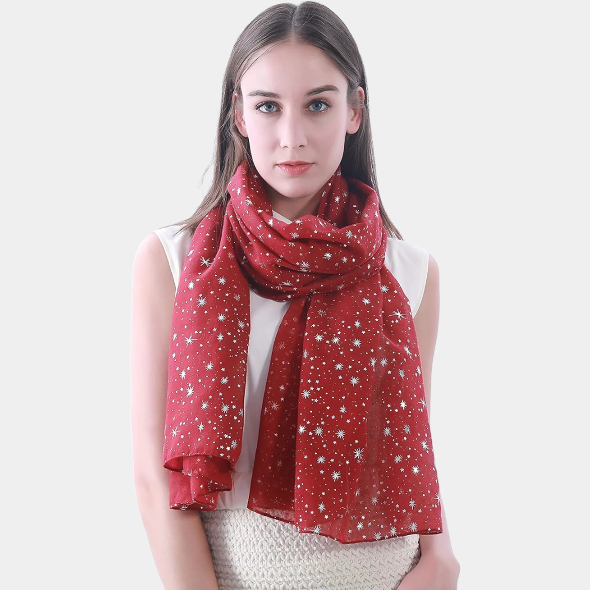 Shimmer Foil Star Print Scarf | Festive Sparkle | Celebration Design - MH ELEGANCE - Shimmer Foil Star Print Scarf | Festive Sparkle | Celebration Design -