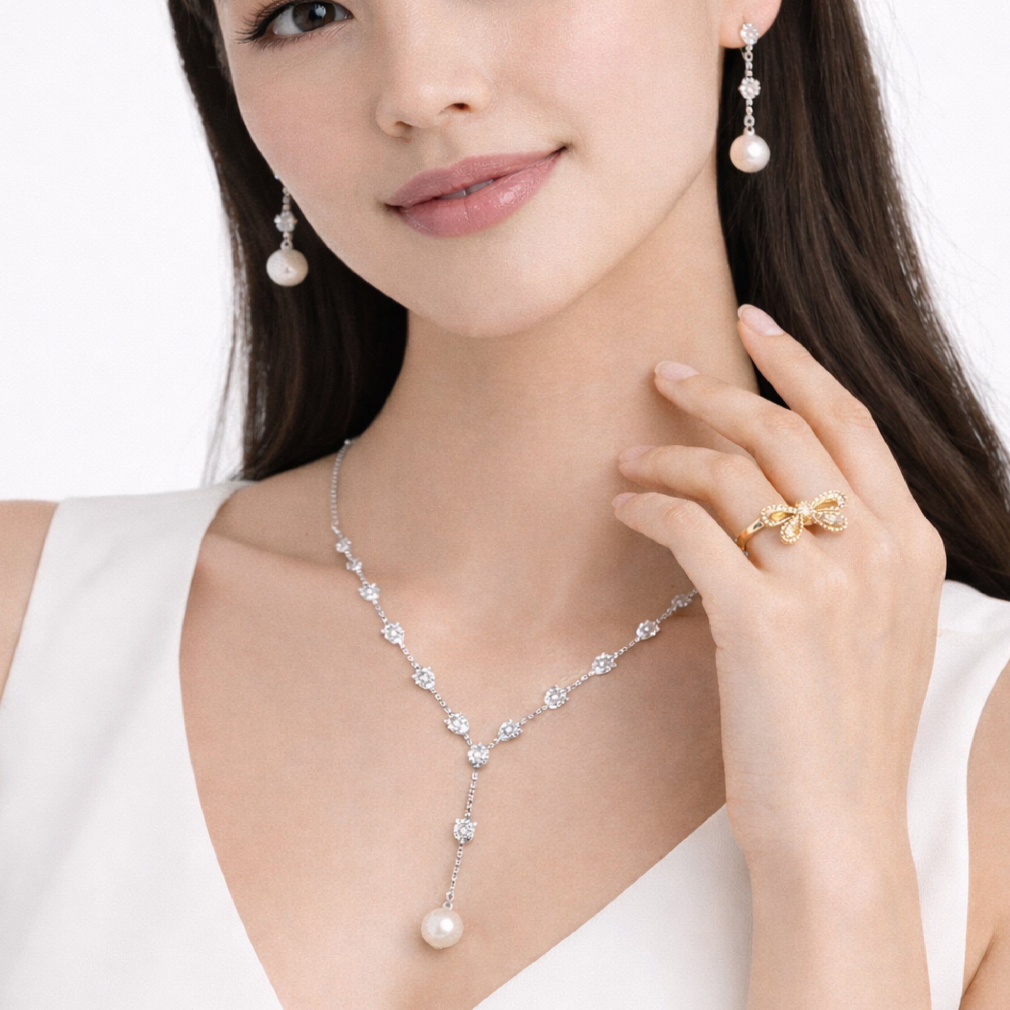 Silver Bridesmaid Necklace & Earrings Set - MH ELEGANCE - Silver Bridesmaid Necklace & Earrings Set -