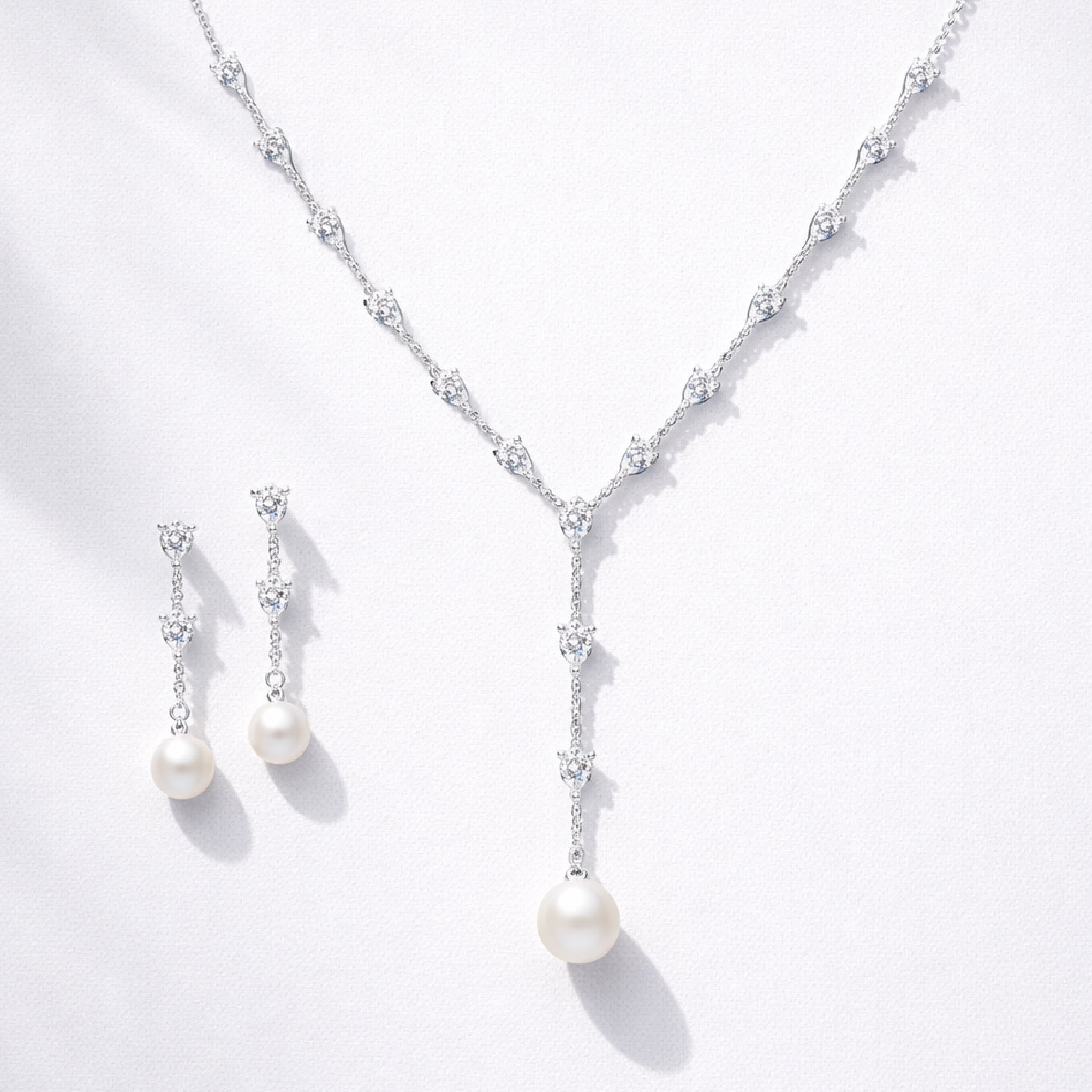 Silver Bridesmaid Necklace & Earrings Set - MH ELEGANCE - Silver Bridesmaid Necklace & Earrings Set -