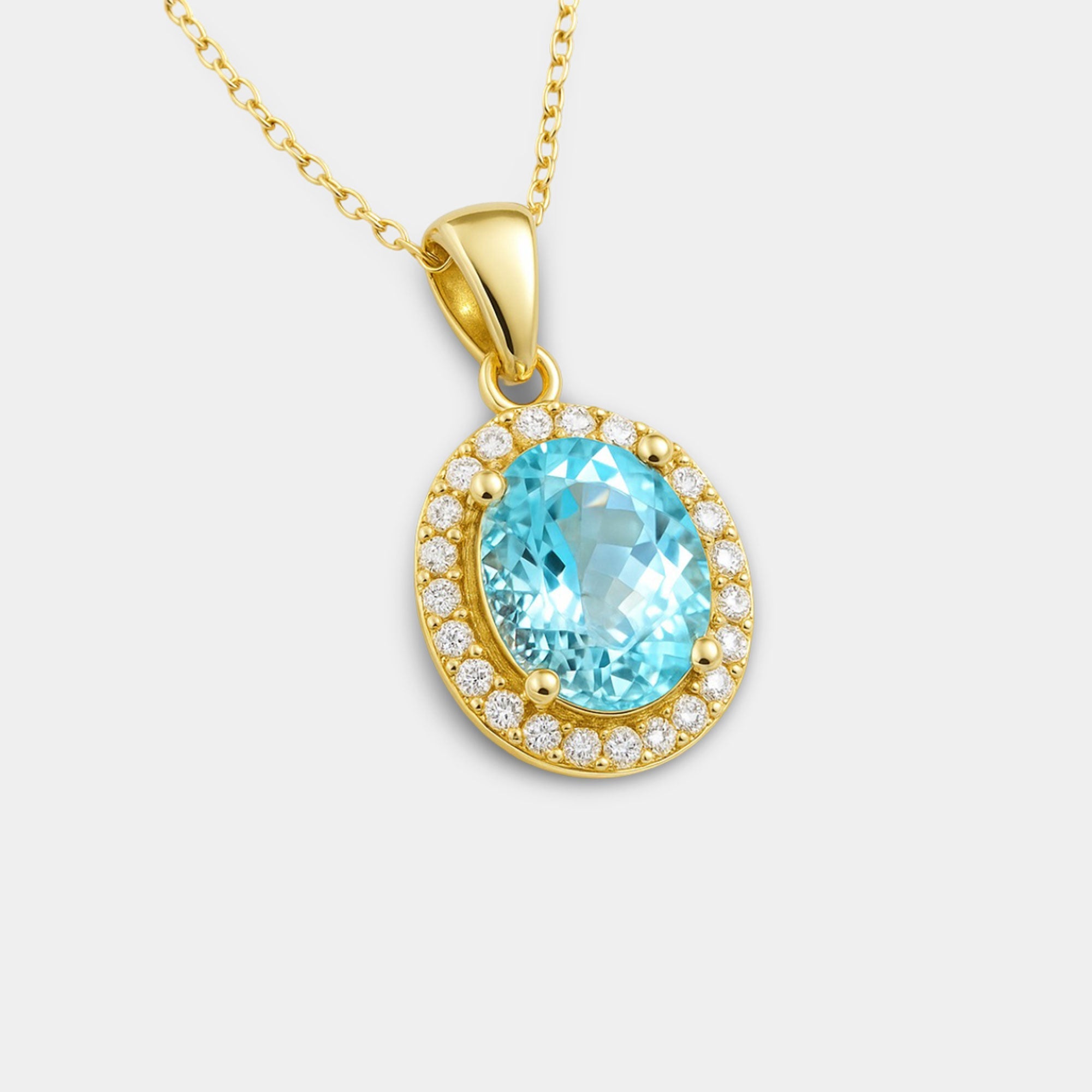 Sky Blue Topaz Halo Pendant - MH ELEGANCE - Sky Blue Topaz Halo Pendant - MH ELEGANCE -