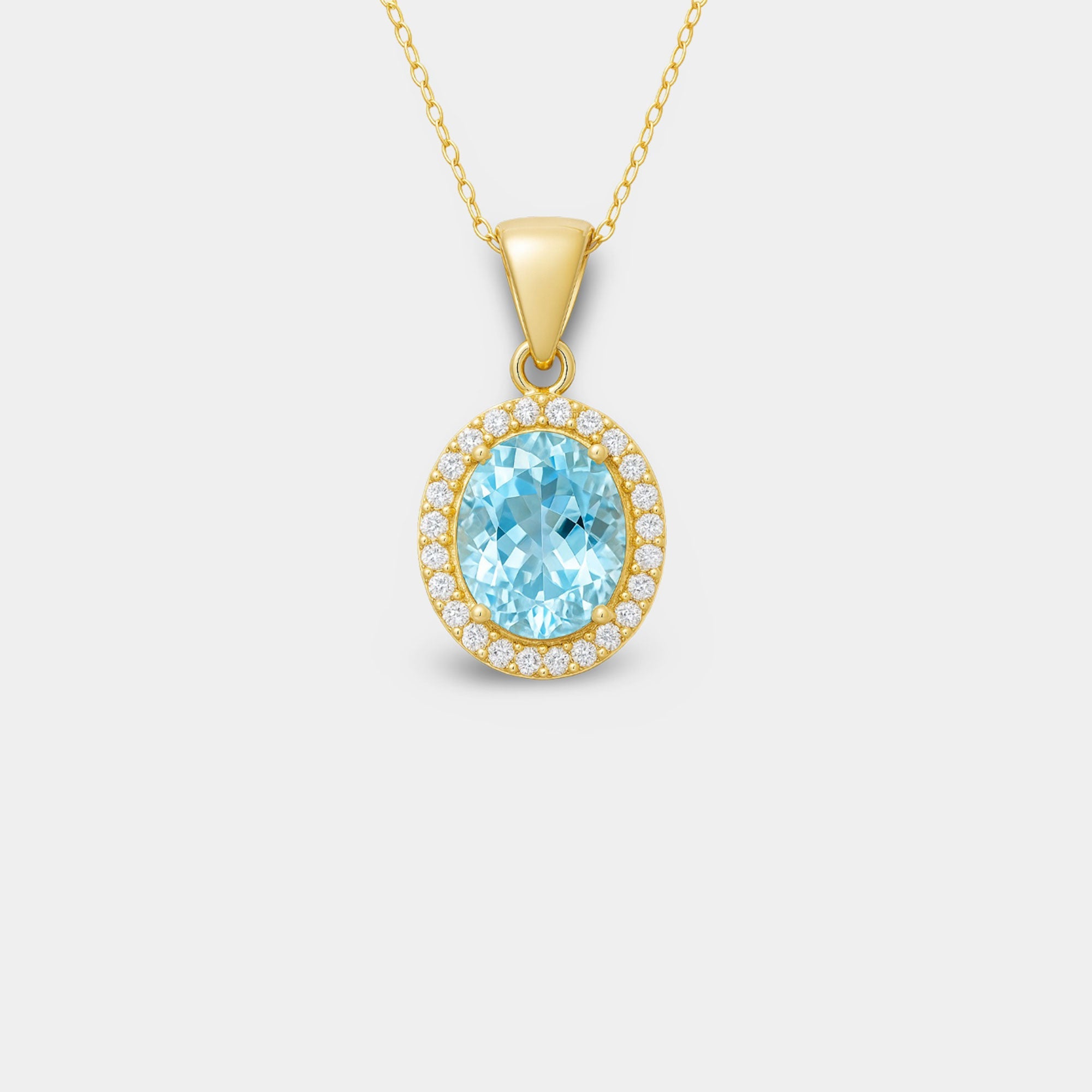 Sky Blue Topaz Halo Pendant - MH ELEGANCE - Sky Blue Topaz Halo Pendant - MH ELEGANCE -