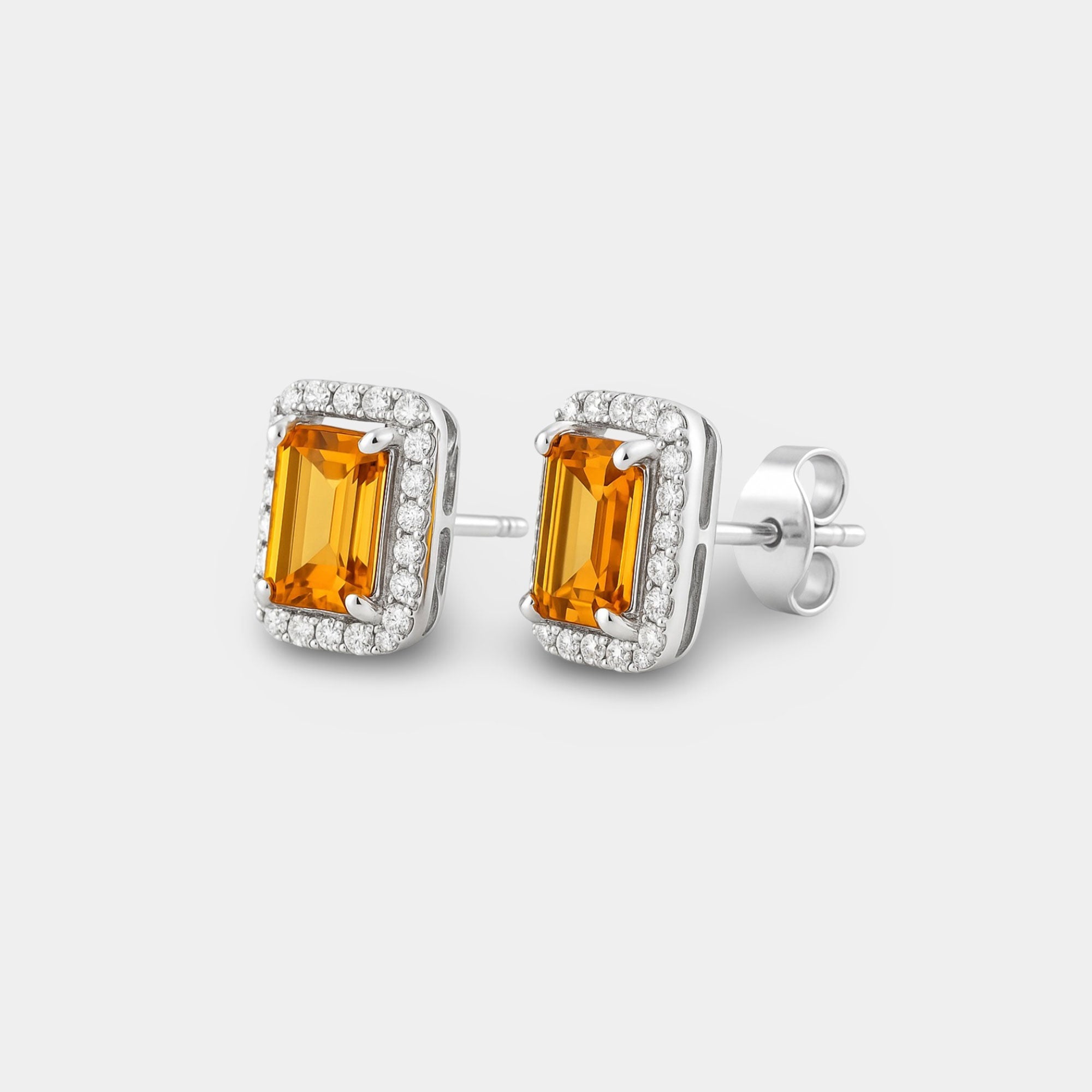 Sterling Silver Citrine Halo Earrings - MH ELEGANCE - Sterling Silver Citrine Halo Earrings - MH ELEGANCE -