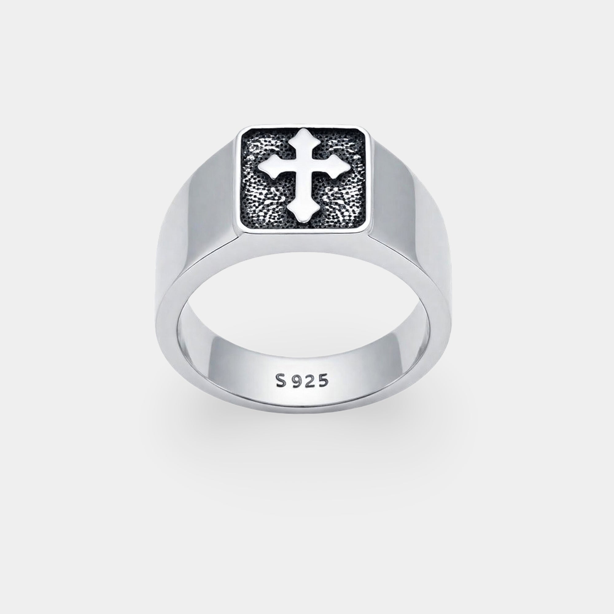 Sterling Silver Divine Heritage Cross Signet Ring | Spiritual Engraved Jewelry - MH ELEGANCE - Sterling Silver Divine Heritage Cross Signet Ring | Spiritual Engraved Jewelry - Ring