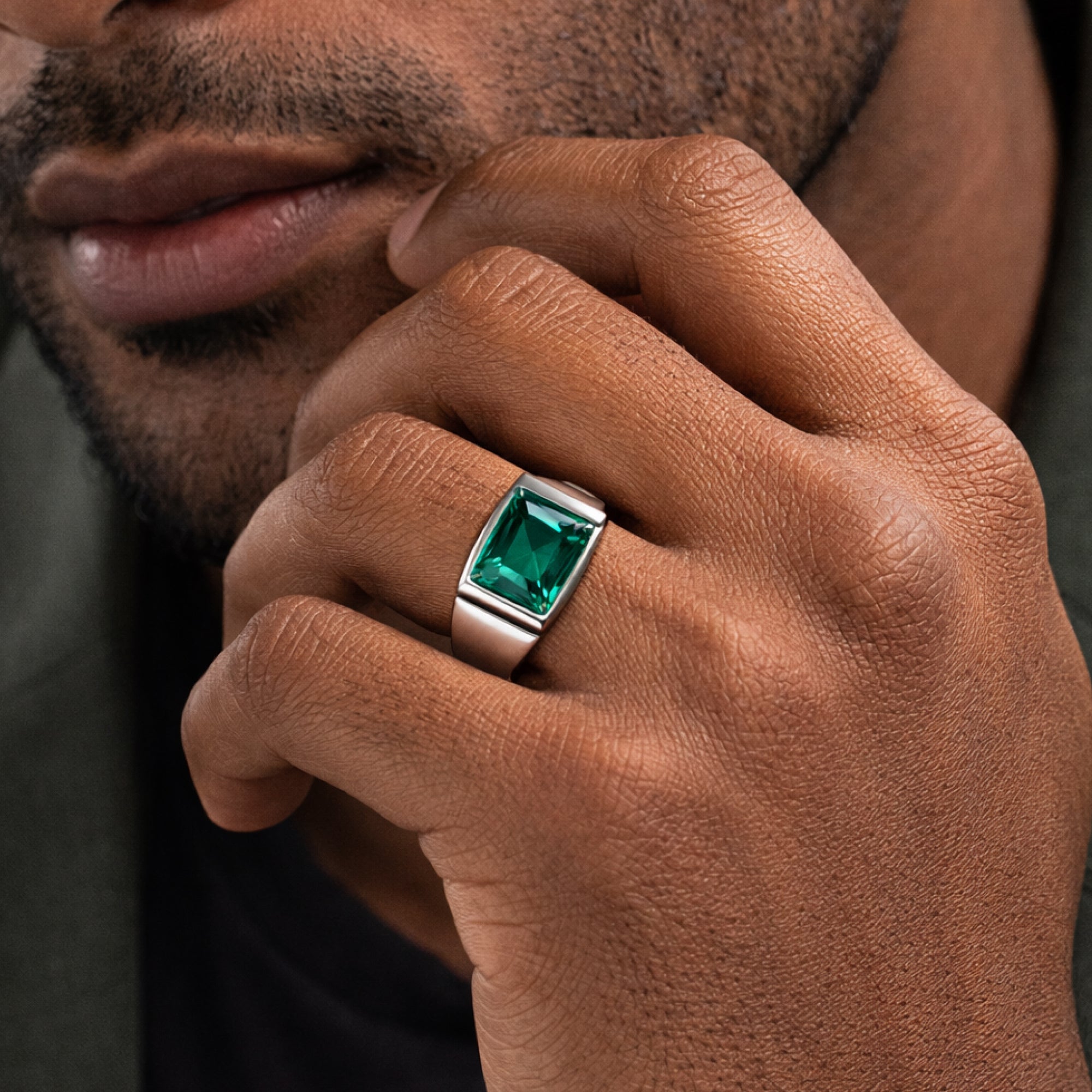 Sterling Silver Regal Stone Square Gem Men's Ring | Luxury Gemstone Jewelry - MH ELEGANCE - Sterling Silver Regal Stone Square Gem Men's Ring | Luxury Gemstone Jewelry - Ring