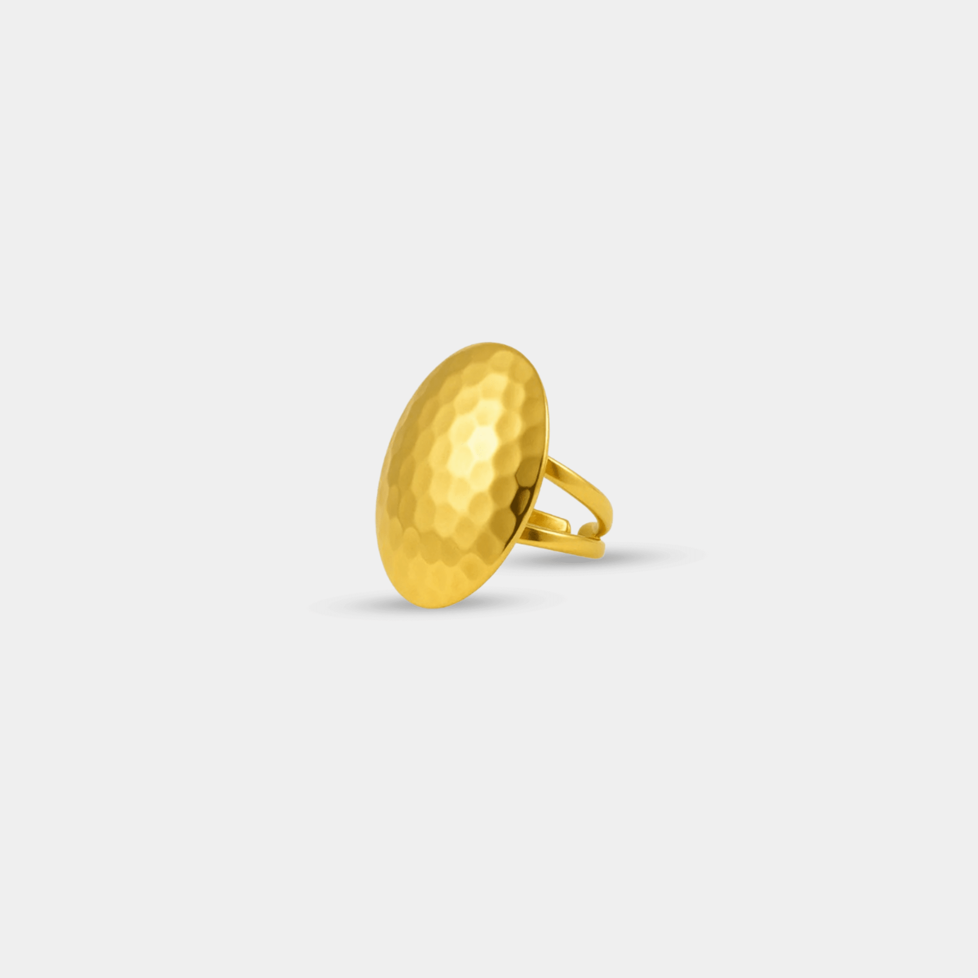Textured Gold Dome Ring | 14K Gold Bold Statement Ring for Women - MH ELEGANCE - Close-up of textured dome ring surface showing hammered gold texture and rich 14K gold colour - Ring