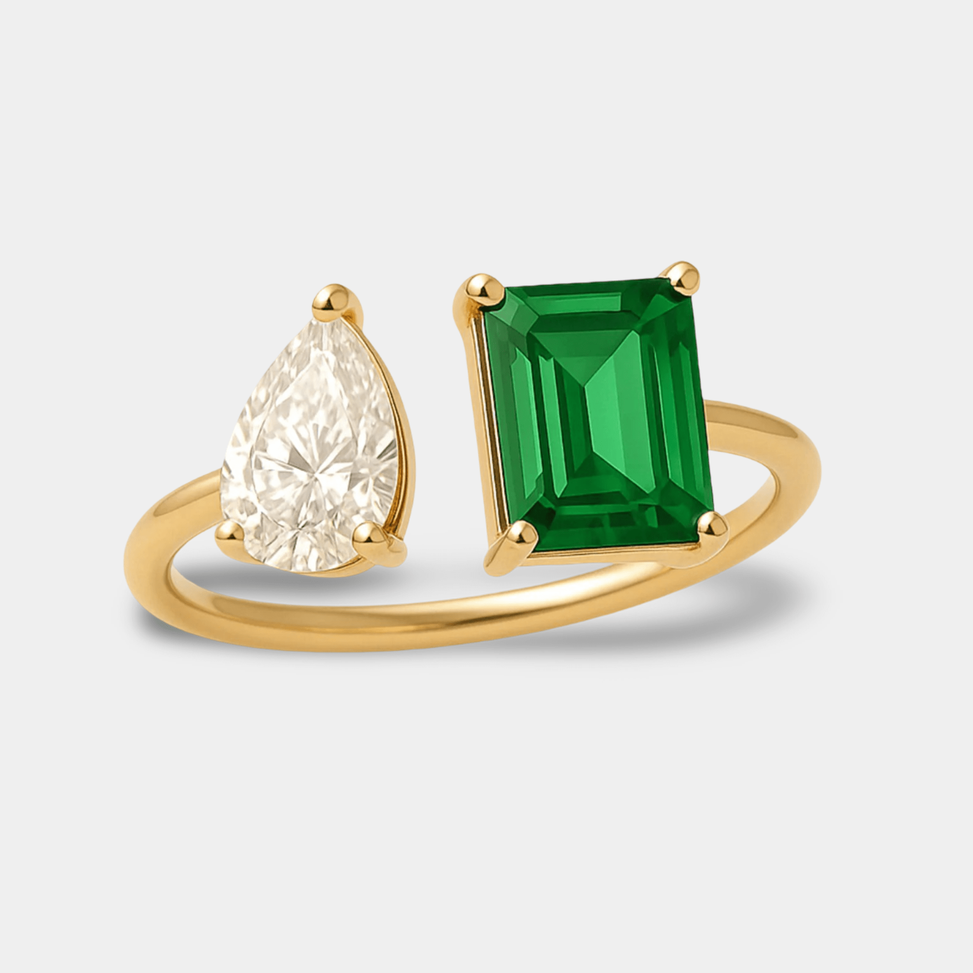 Waterproof gold and silver stainless steel crystal ring for women, side view