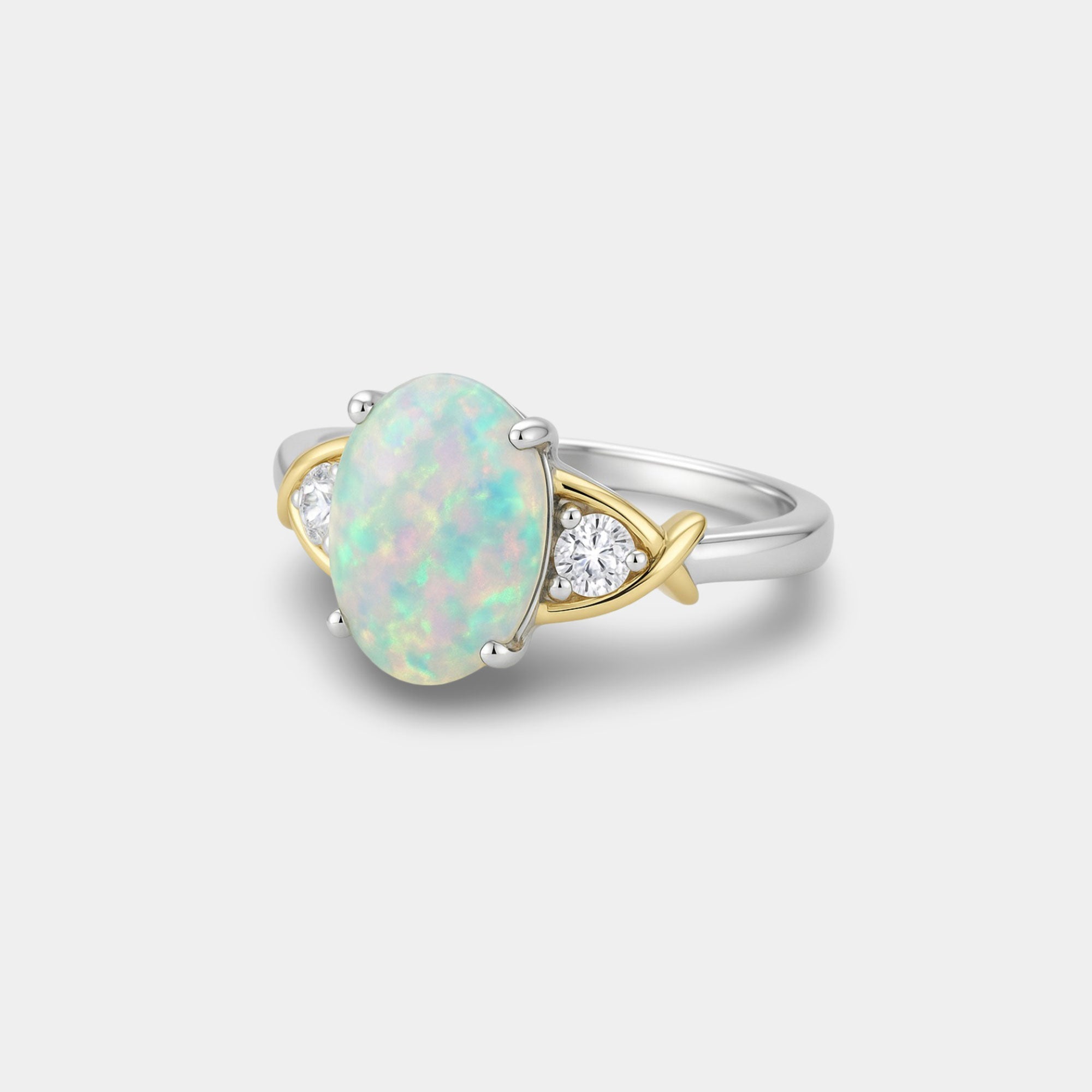 Two-Tone Opal & Diamond Crossover Ring - MH ELEGANCE - Two-Tone Opal & Diamond Crossover Ring - MH ELEGANCE -