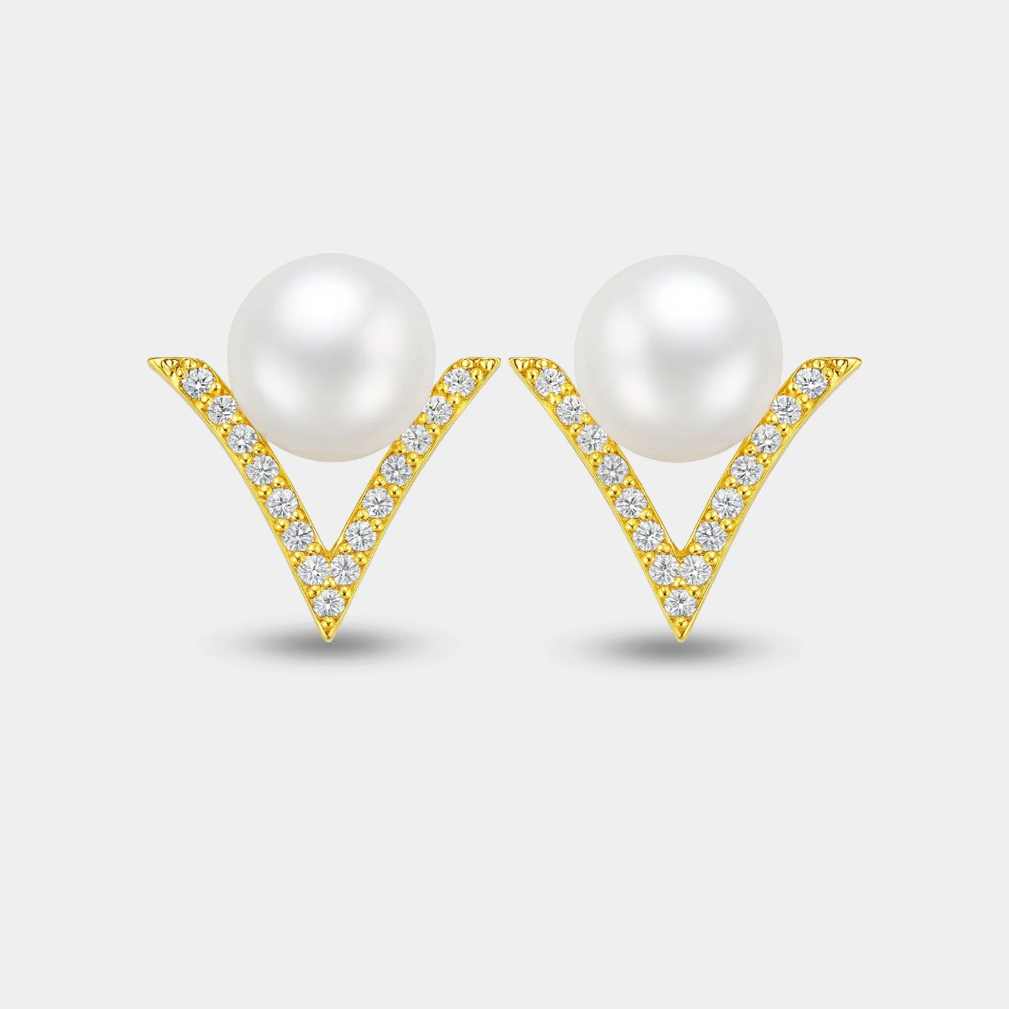 V-Shape Pearl Studs - MH ELEGANCE - V-Shape Pearl Studs -