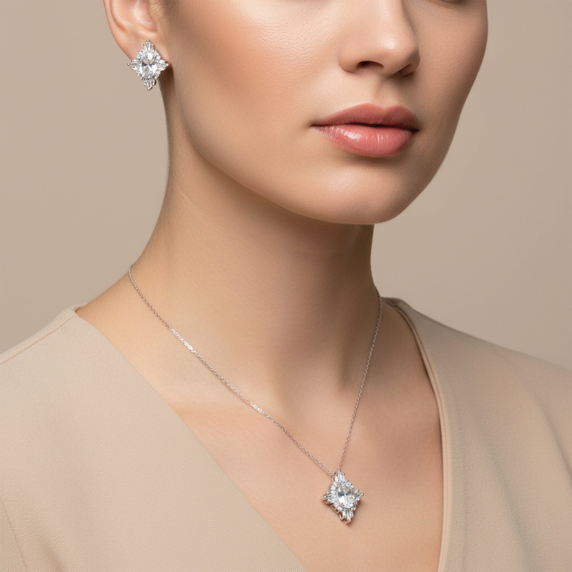 Vintage Inspired Necklace & Earrings - MH ELEGANCE - Vintage Inspired Necklace & Earrings -