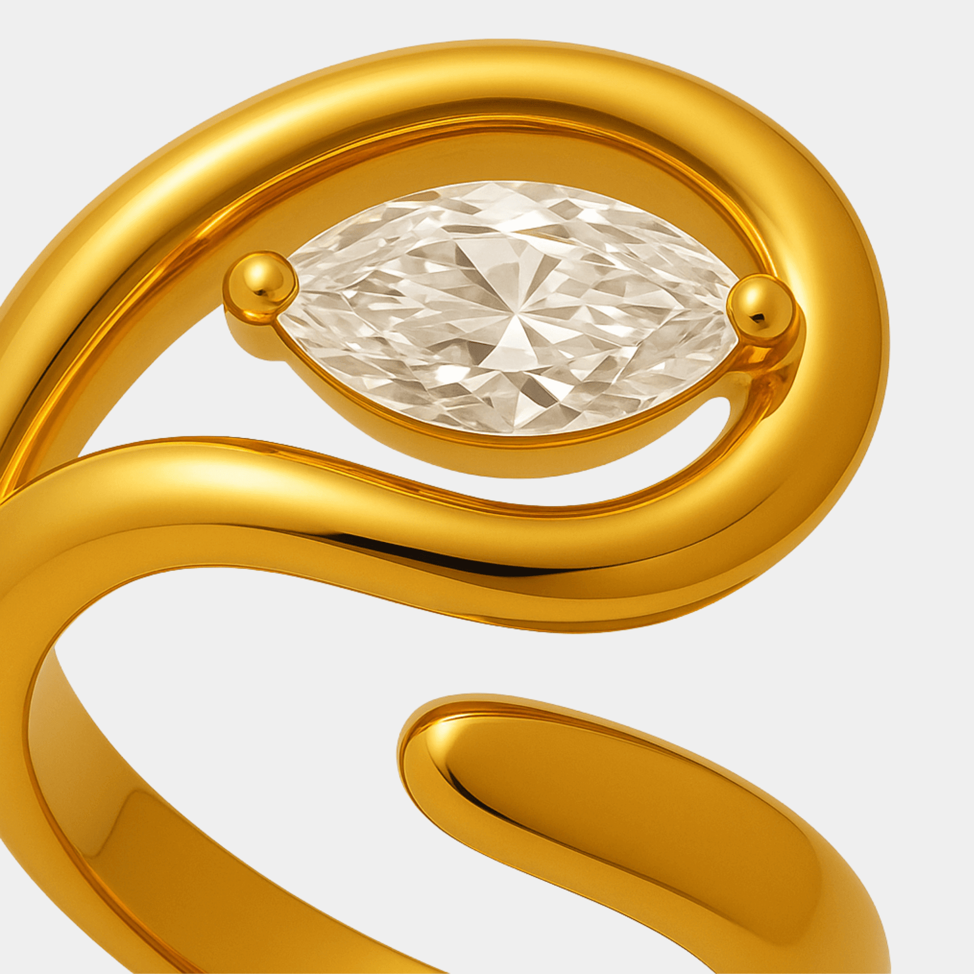 Wave Zircon Ring | Flowing Wave Design | Cubic Zirconia | 14K Gold – MH ELEGANCE - MH ELEGANCE - Wave Zircon Ring - MH ELEGANCE -