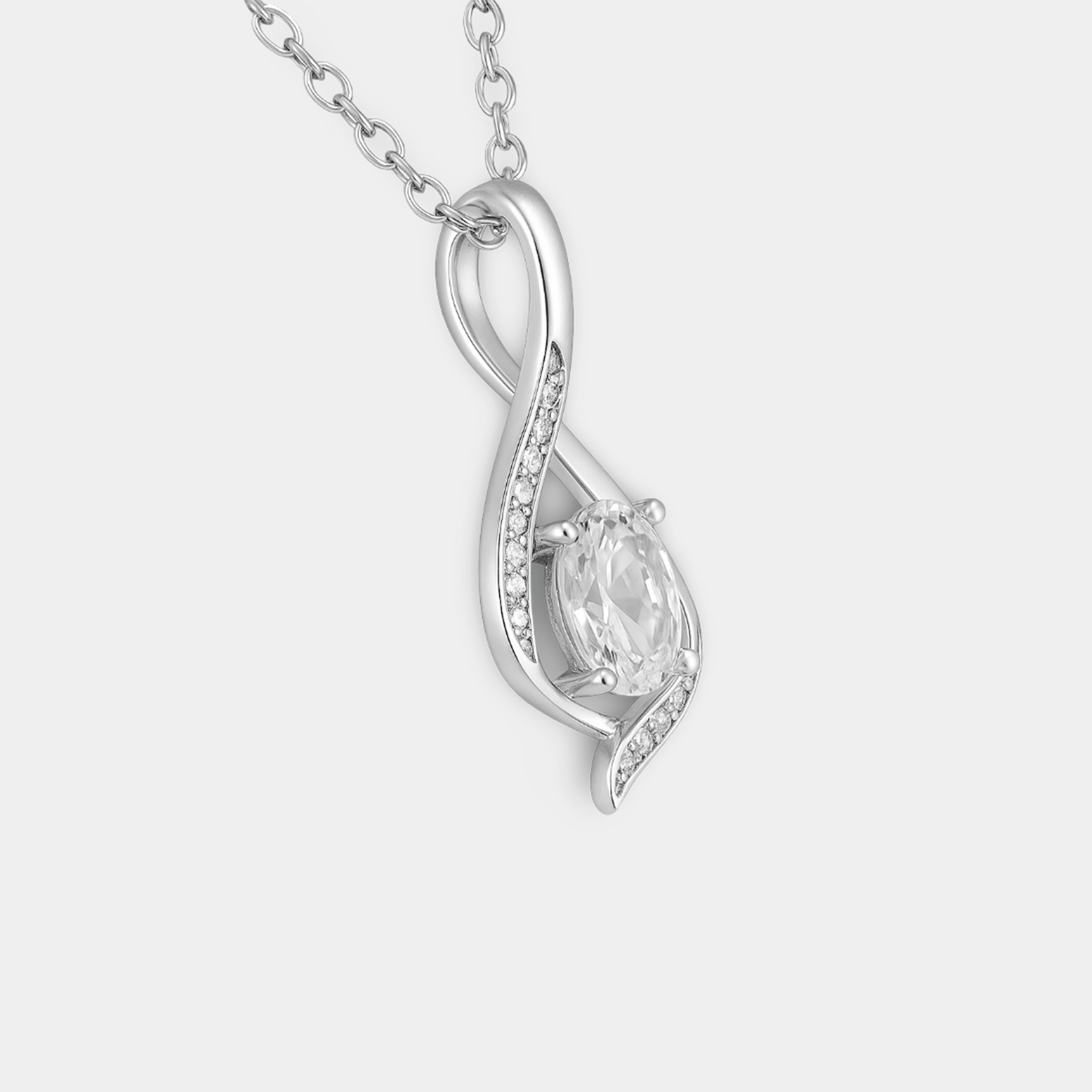 White gold plated CZ sparkle pendant necklace, detail view