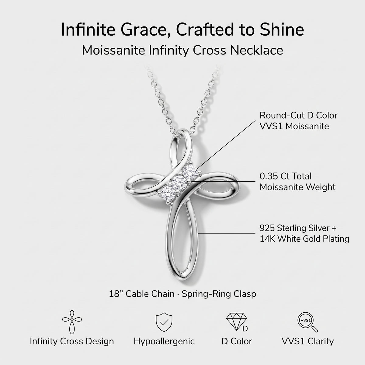 Collar de Cruz de Diamantes Divina Infinitud | Símbolo de Fe Eterna | Plata de Ley de Primera Calidad – MH ELEGANCE