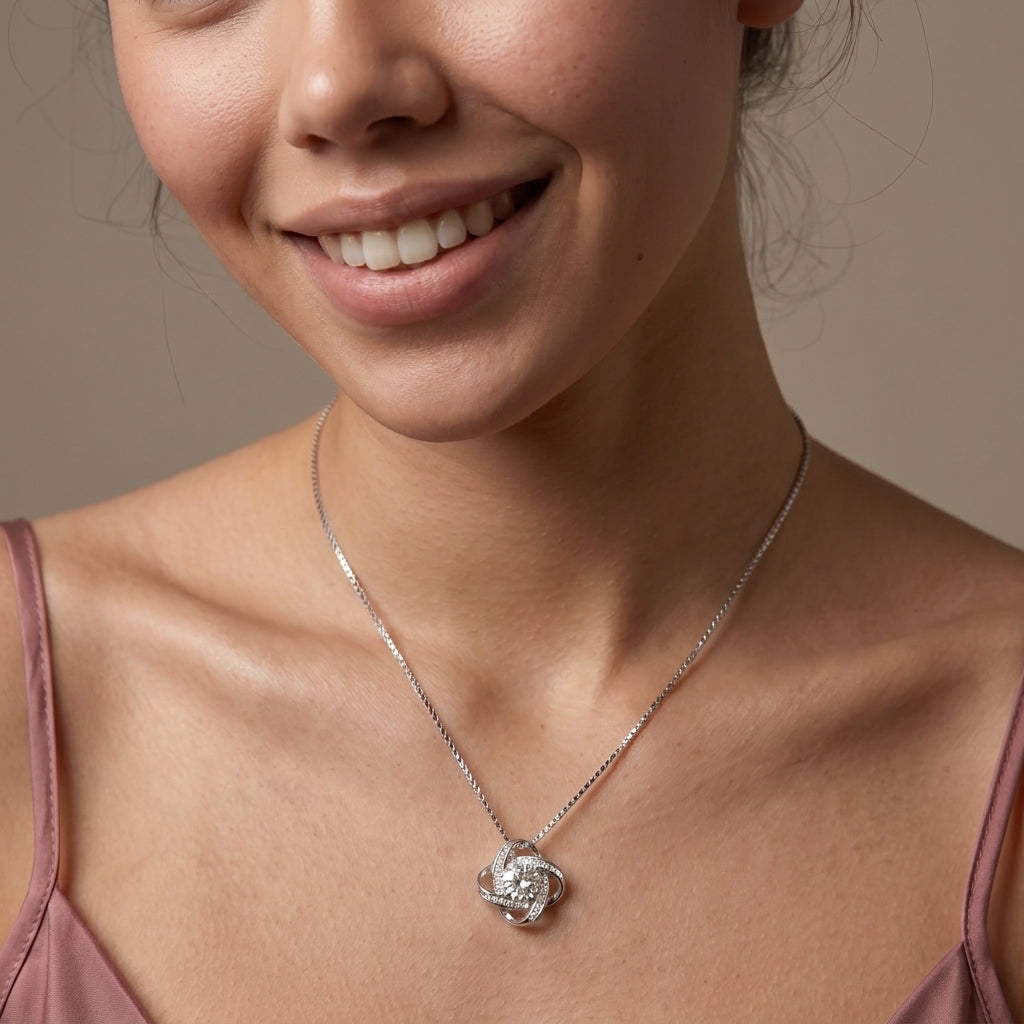 Moissanite Love Knot Necklace | Sterling Silver Pendant for Women | 2 or 3 Carat