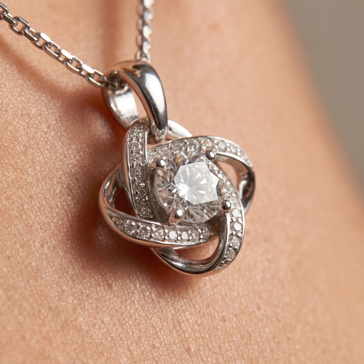 Moissanite Love Knot Necklace | Sterling Silver Pendant for Women | 2 or 3 Carat