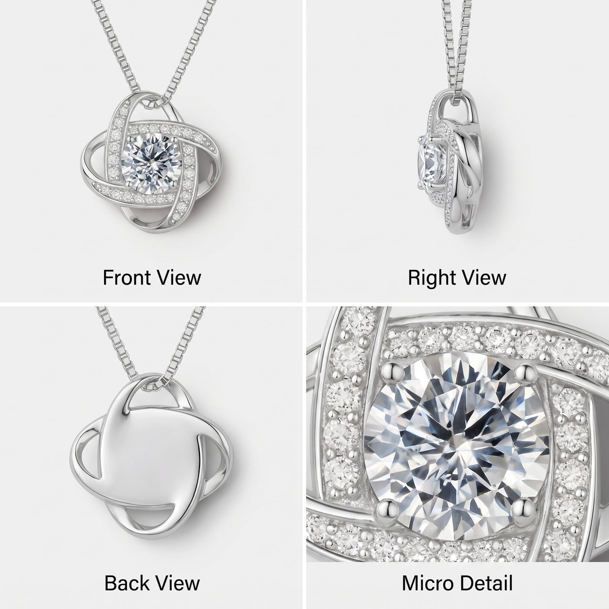 Moissanite Love Knot Necklace | Sterling Silver Pendant for Women | 2 or 3 Carat