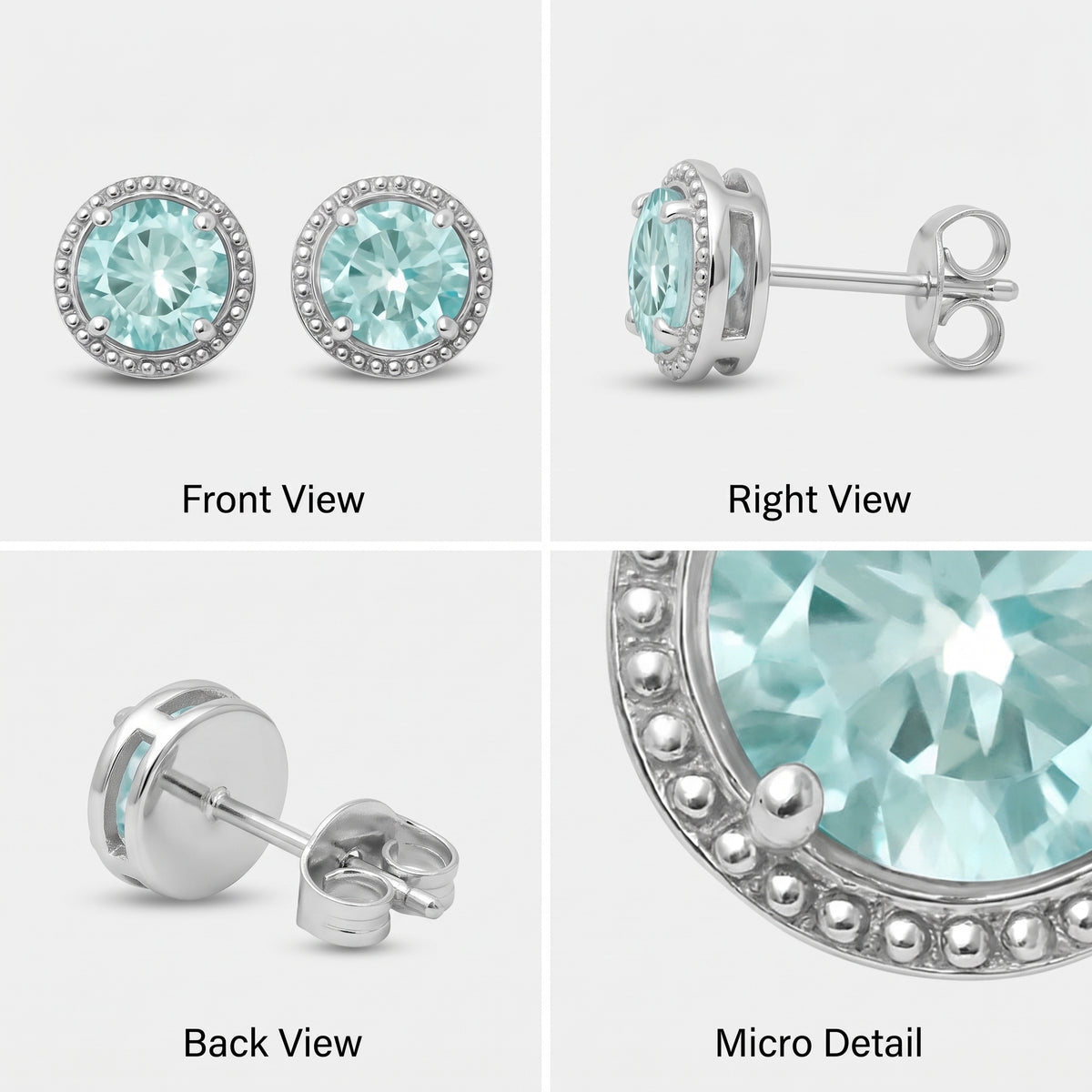 Pendientes de moissanita aguamarina de talla redonda | Piedra creada en laboratorio | Plata de ley – MH ELEGANCE