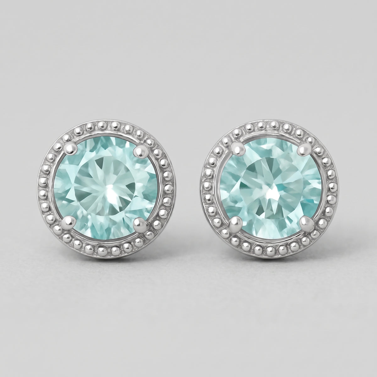 Pendientes de moissanita aguamarina de talla redonda | Piedra creada en laboratorio | Plata de ley – MH ELEGANCE