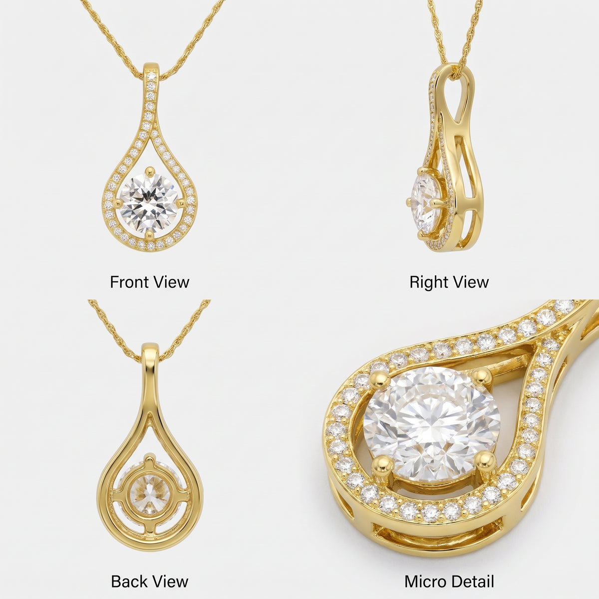 Moissanite Pendant Necklace for Women | 0.5-6 Carat Solitaire | Sterling Silver Gold