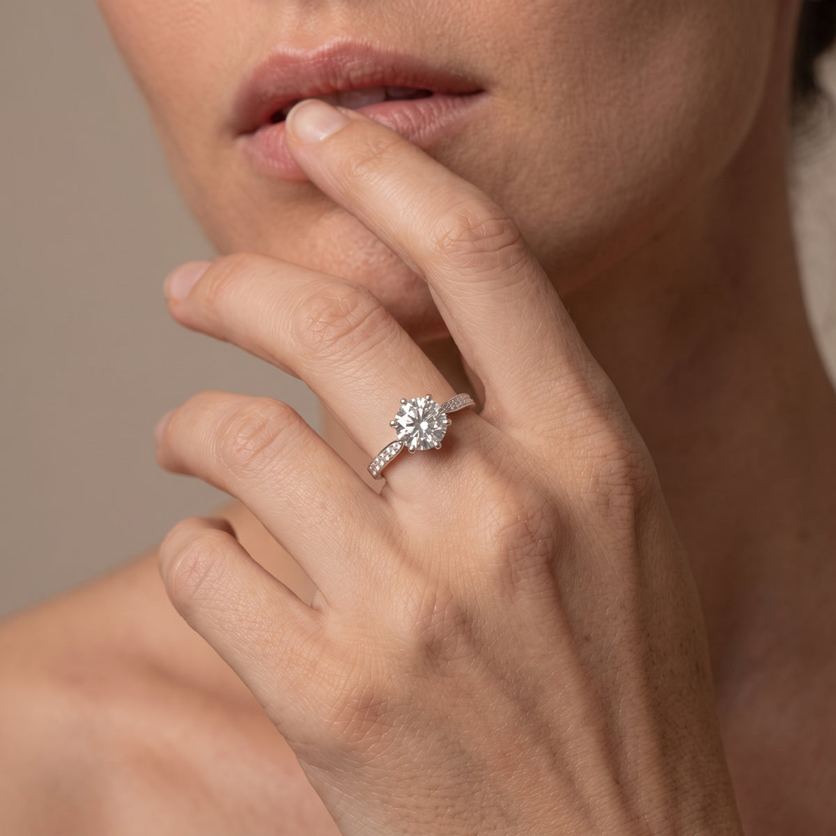 Classic Halo Round Cut Moissanite Engagement Ring | Sterling Silver | D Color VVS1