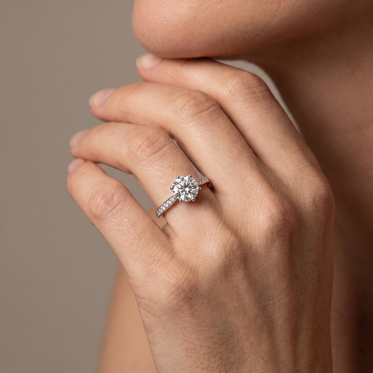 Classic Halo Round Cut Moissanite Engagement Ring | Sterling Silver | D Color VVS1