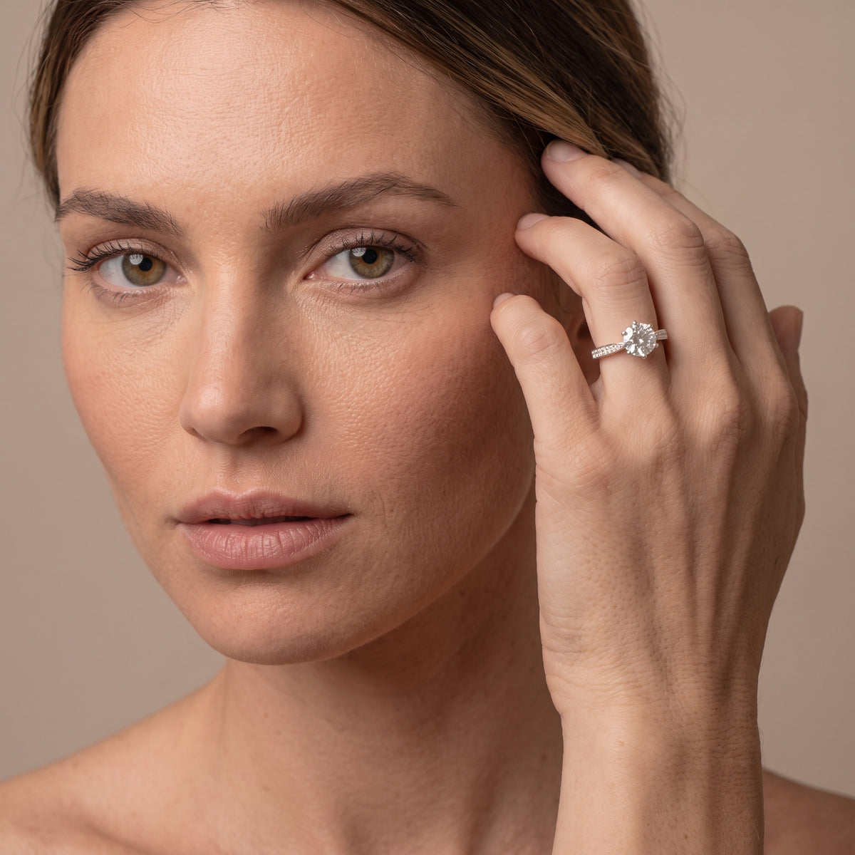 Classic Halo Round Cut Moissanite Engagement Ring | Sterling Silver | D Color VVS1