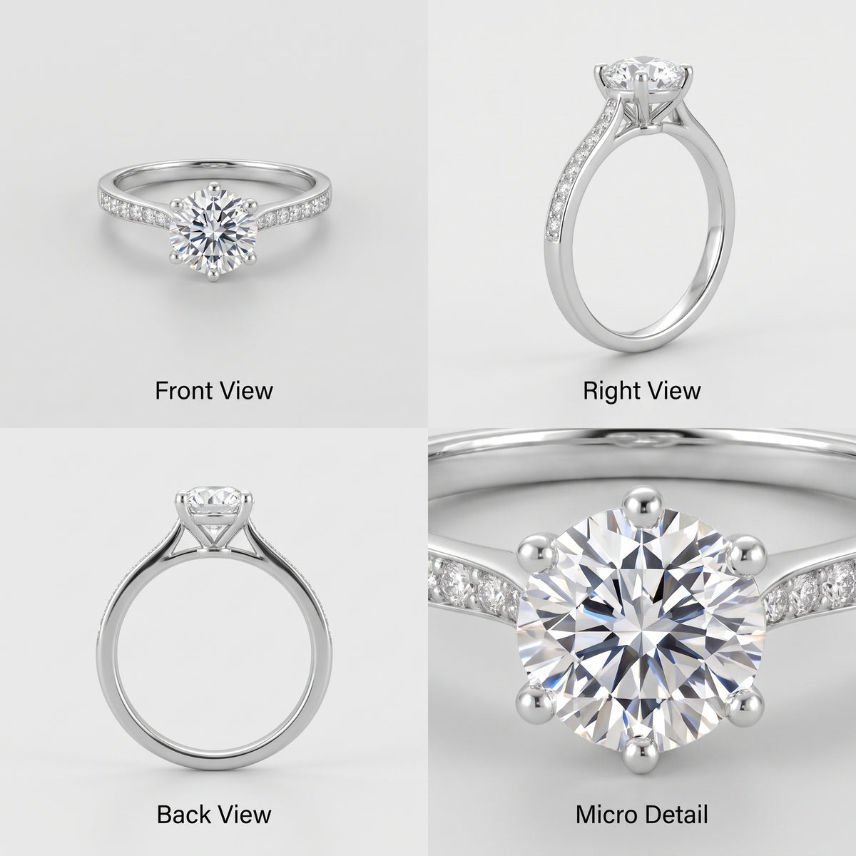 Classic Halo Round Cut Moissanite Engagement Ring | Sterling Silver | D Color VVS1