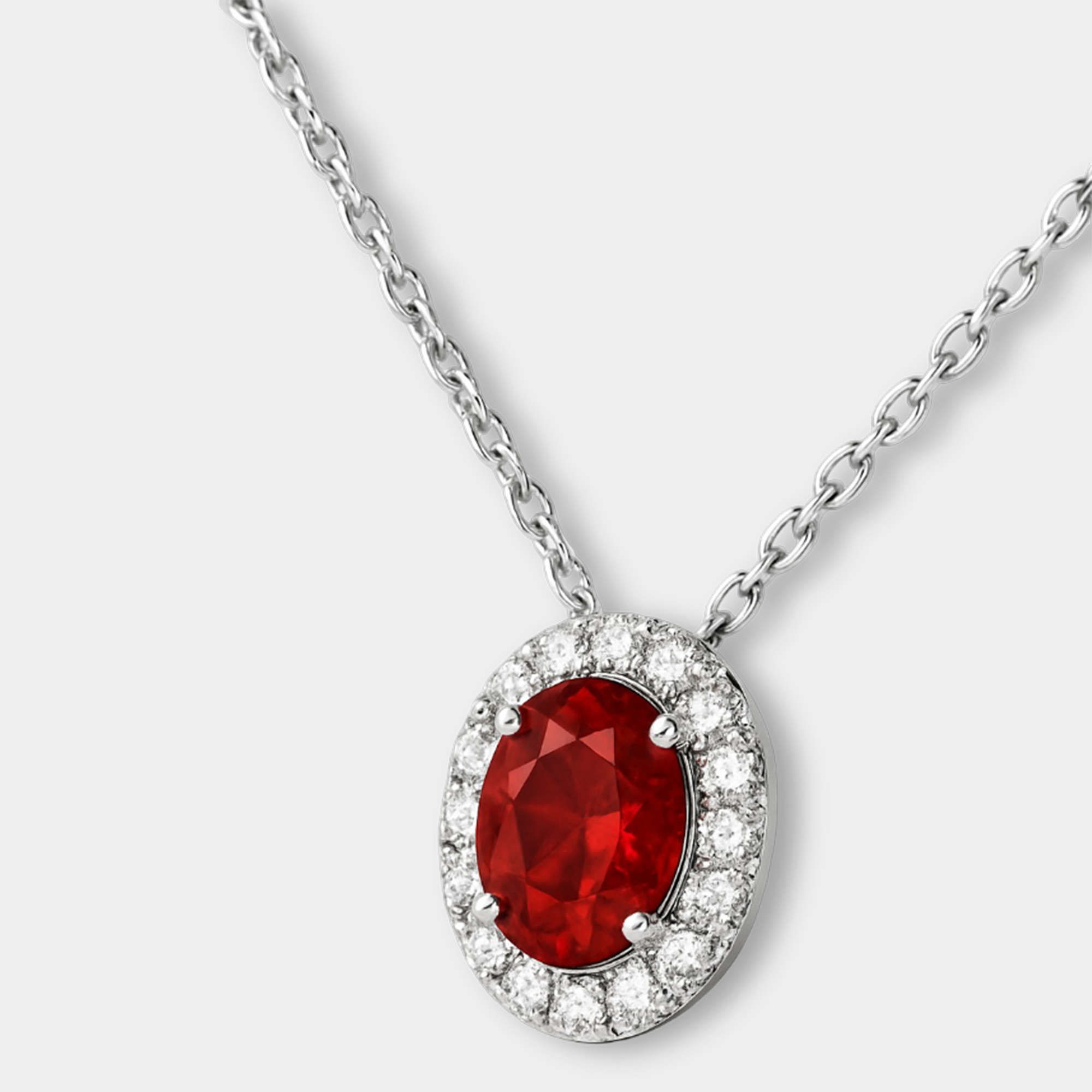 Ruby and Diamond Halo Necklace for Women