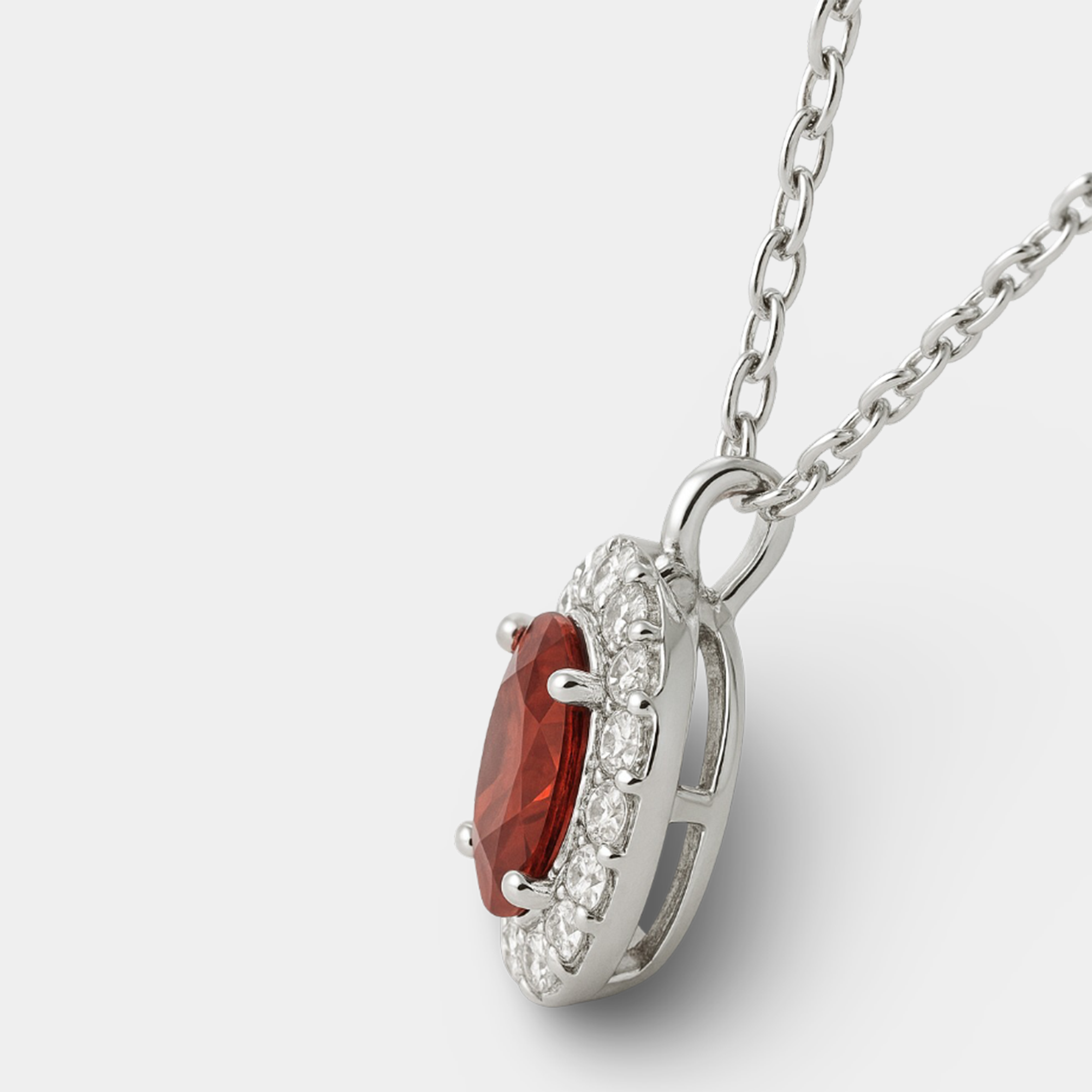 Ruby and Diamond Halo Necklace for Women